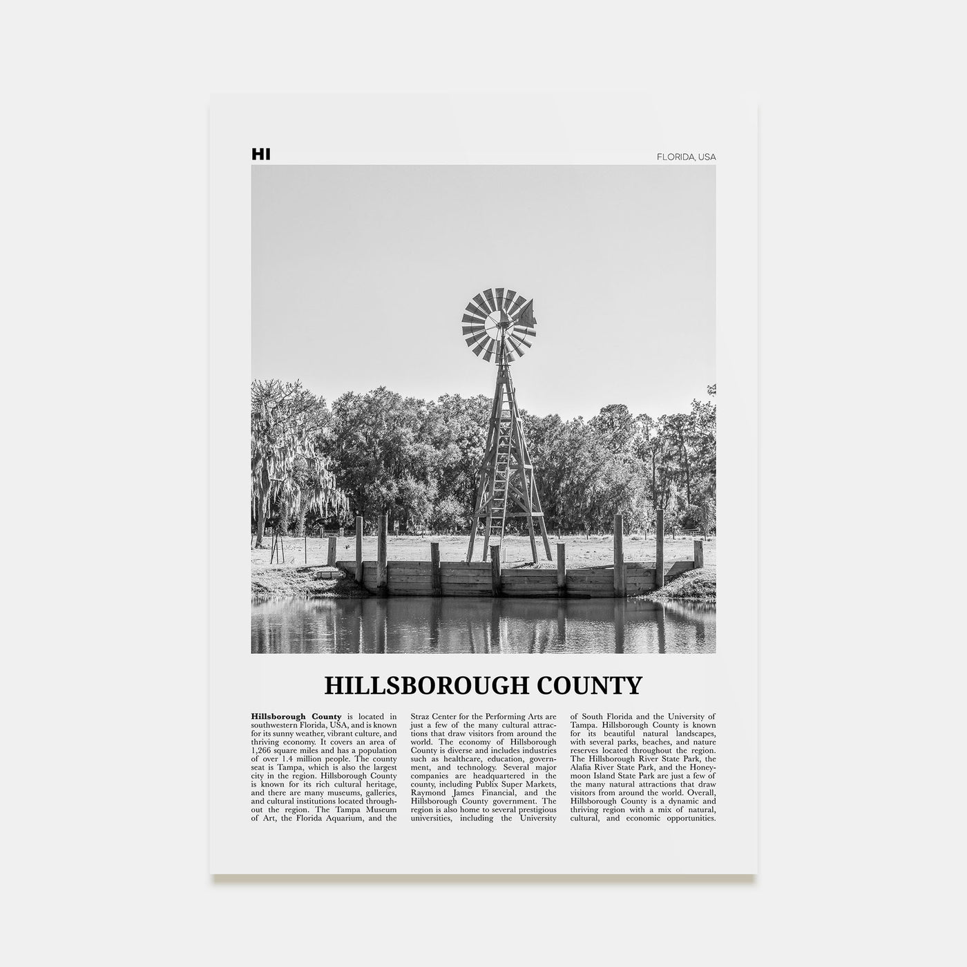 Hillsborough County Travel B&W Poster