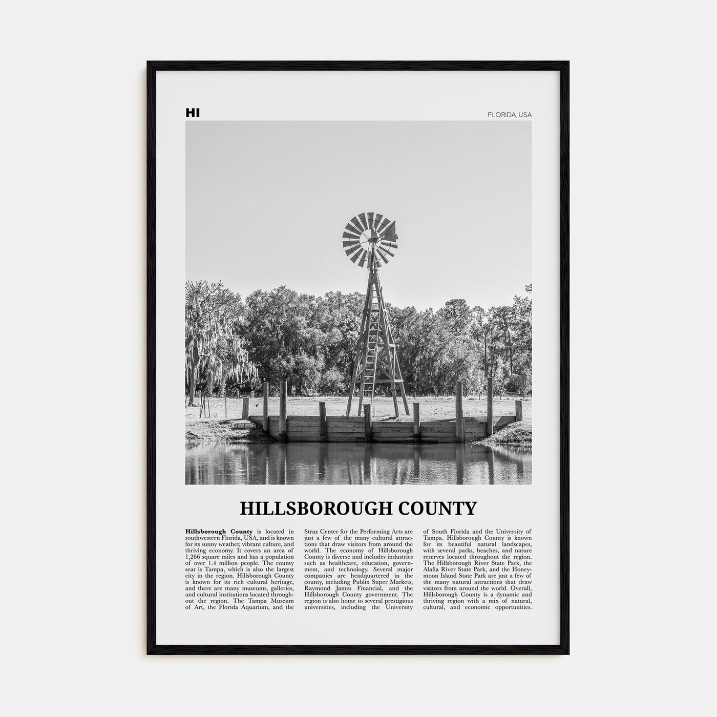 Hillsborough County Travel B&W Poster