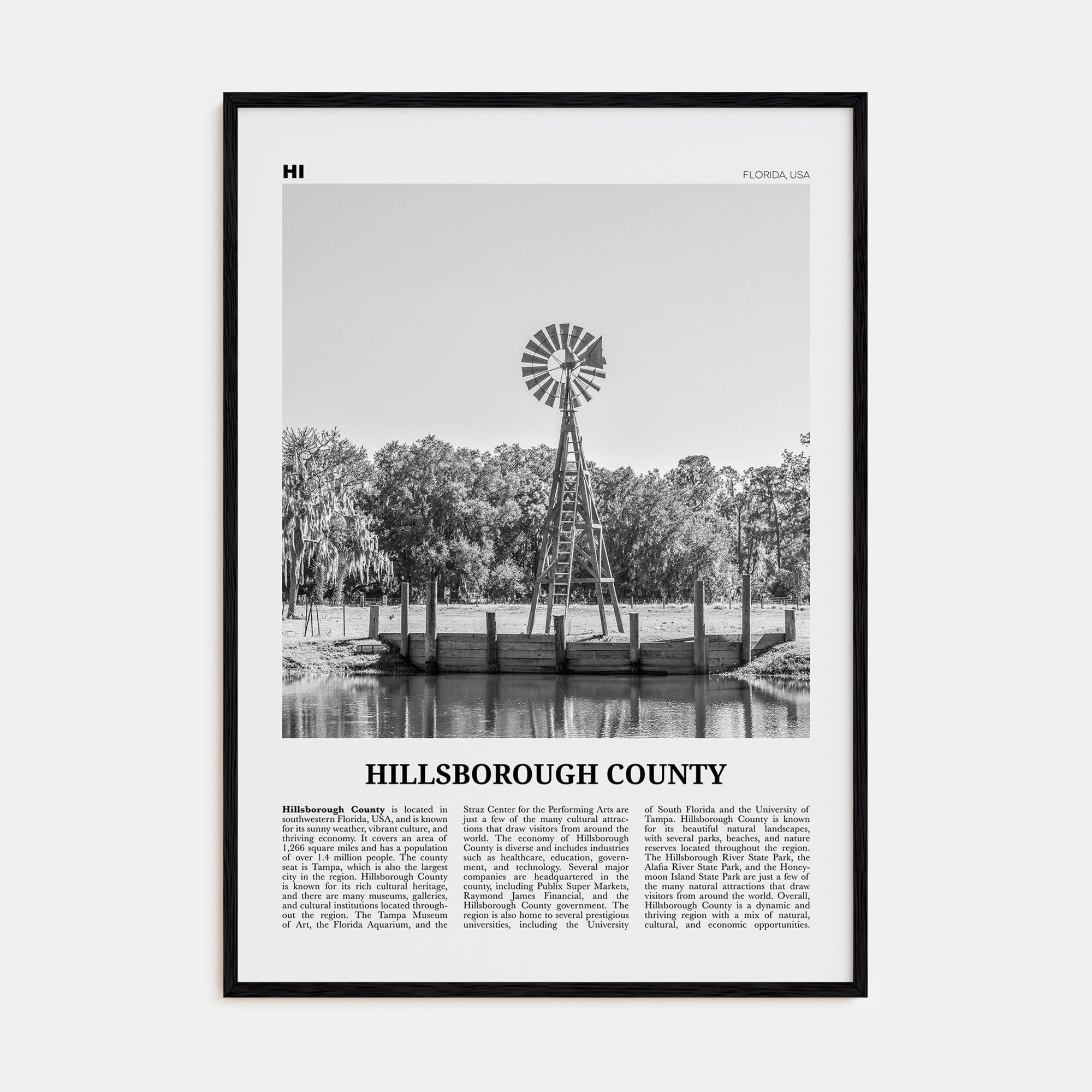 Hillsborough County Travel B&W Poster