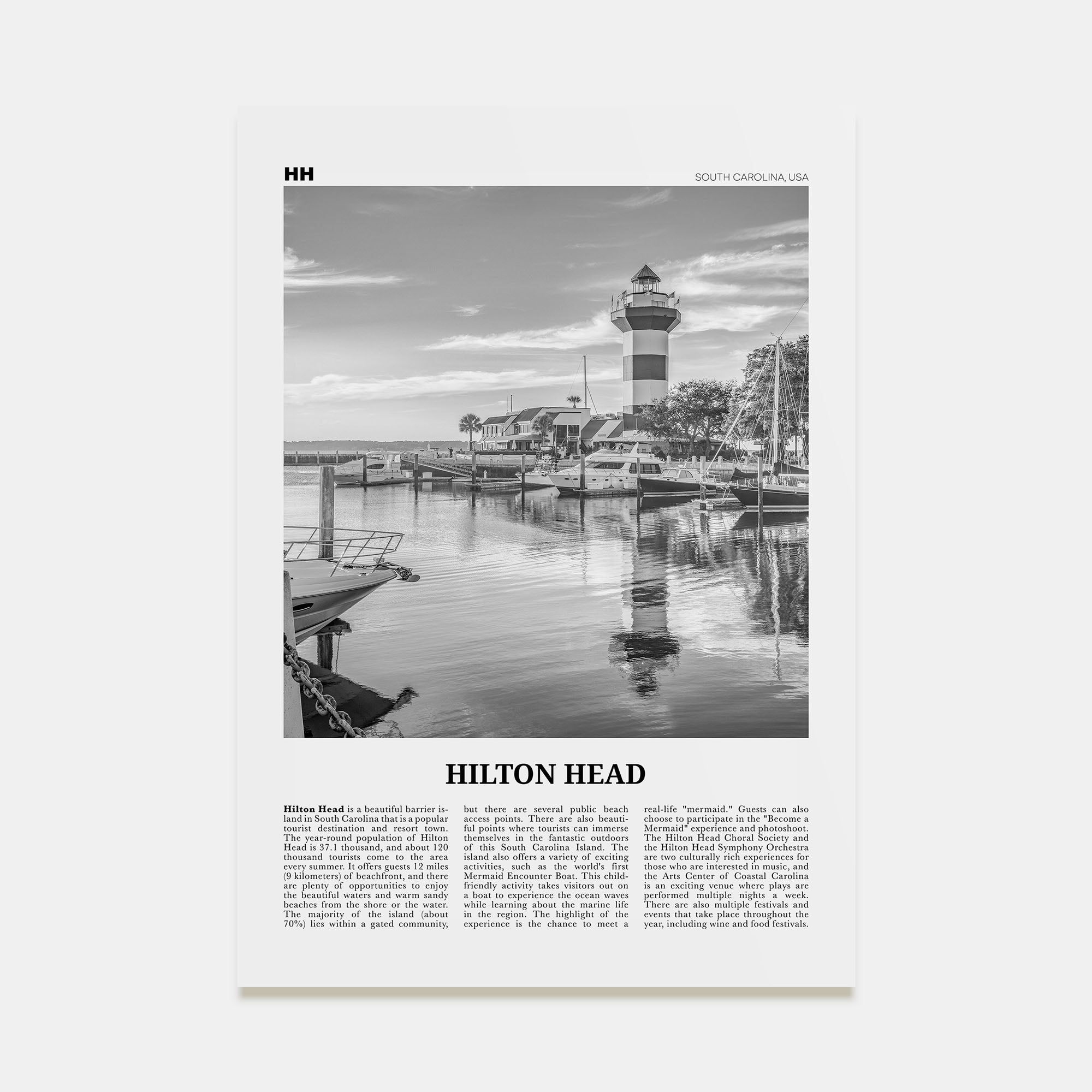 Hilton Head Island Travel B&W Poster