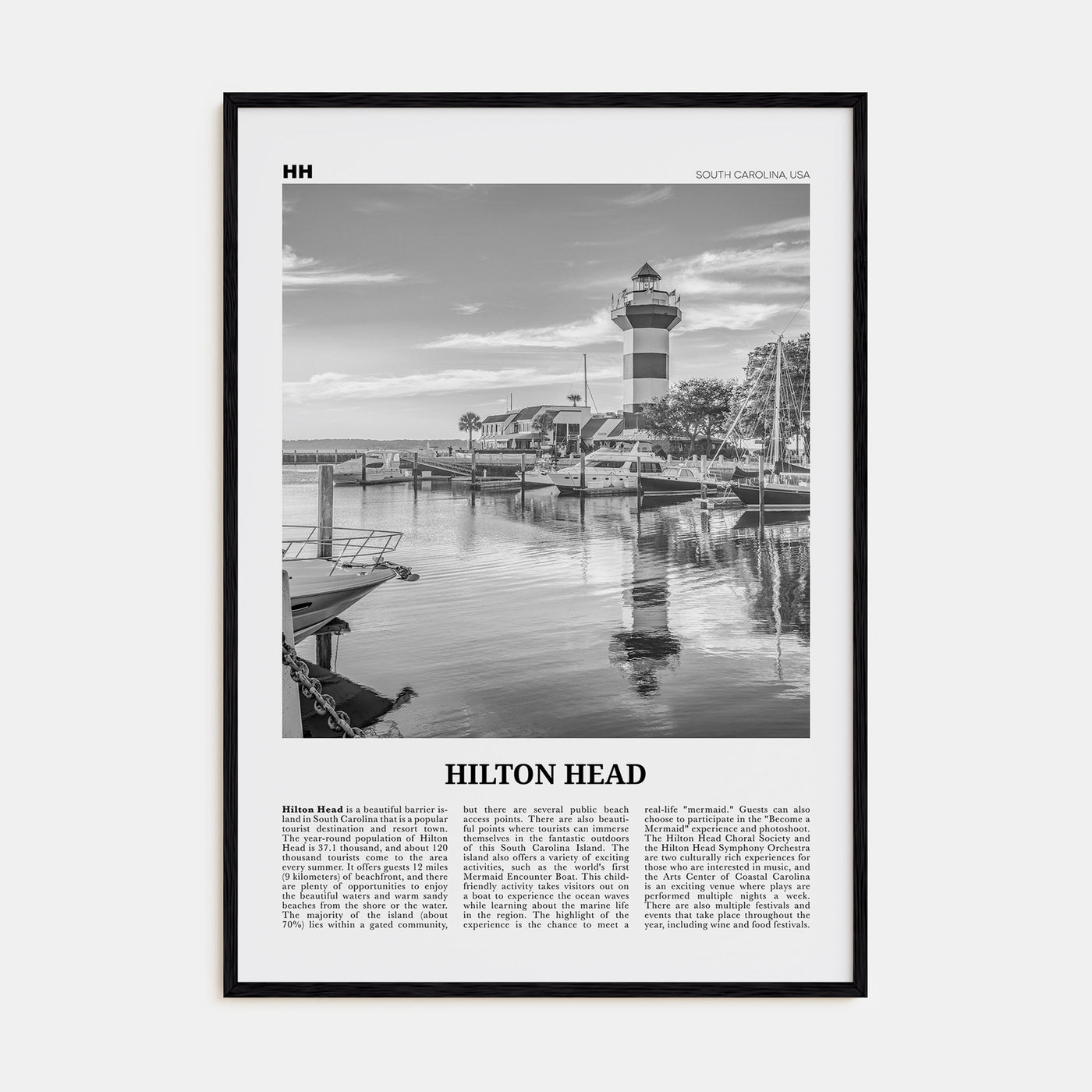 Hilton Head Island Travel B&W Poster