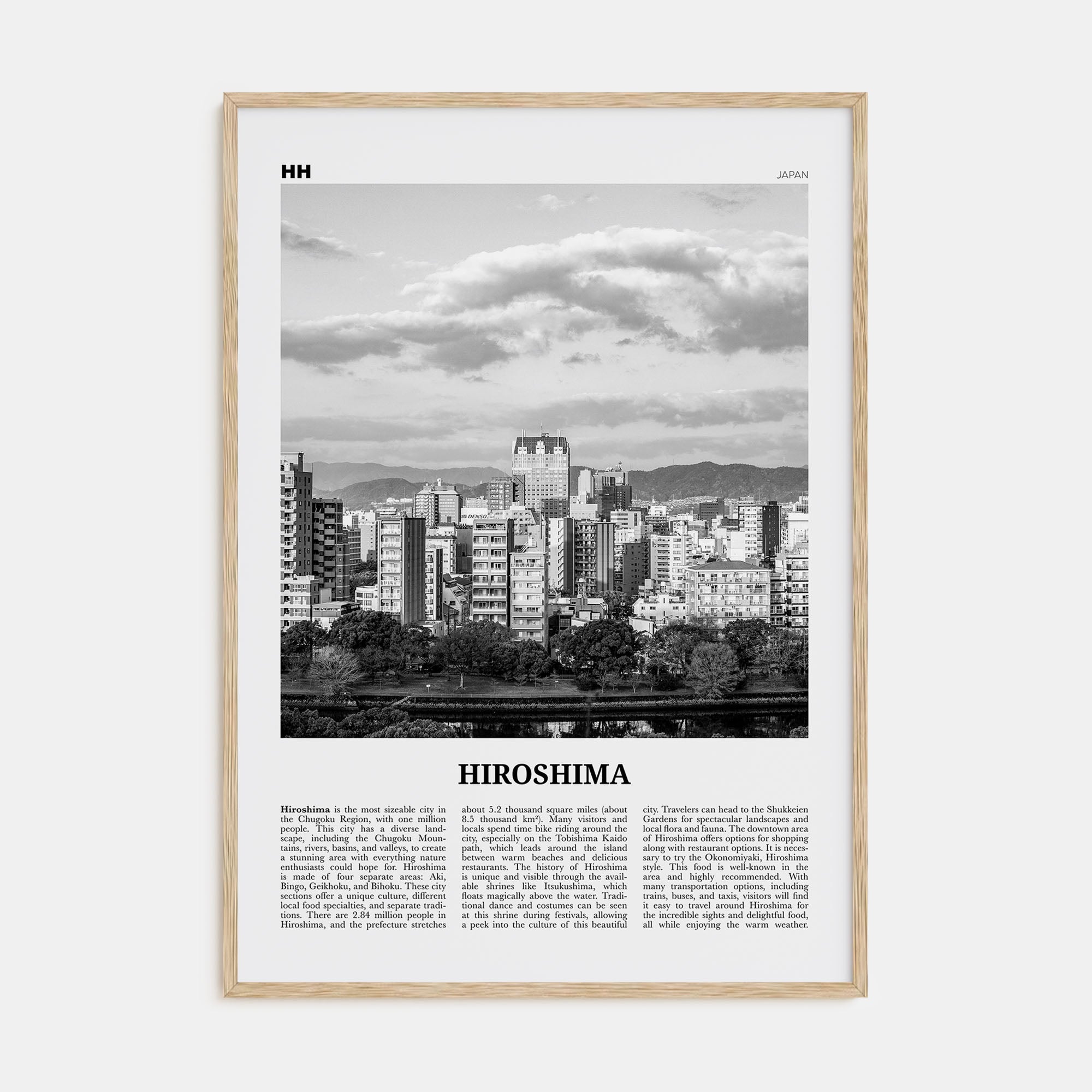 Hiroshima Travel B&W Poster