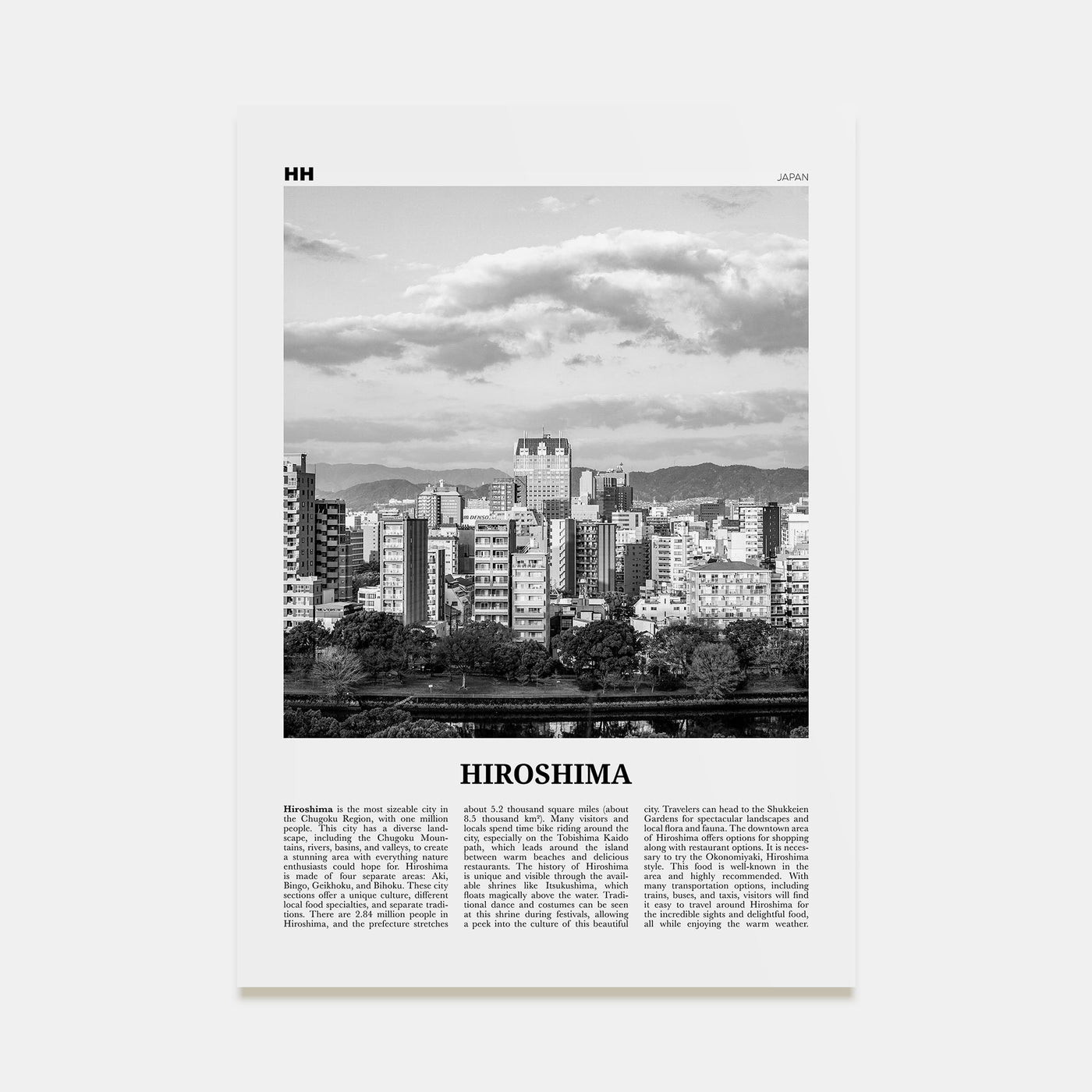 Hiroshima Travel B&W Poster