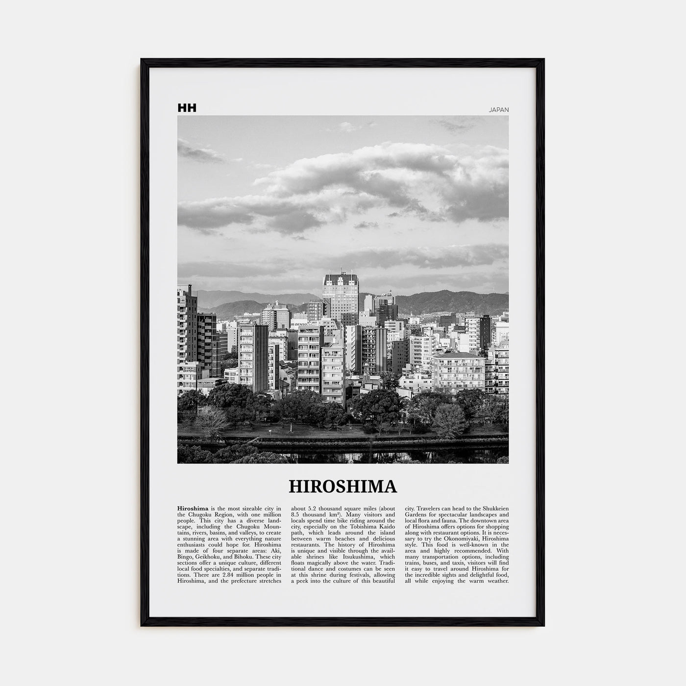 Hiroshima Travel B&W Poster