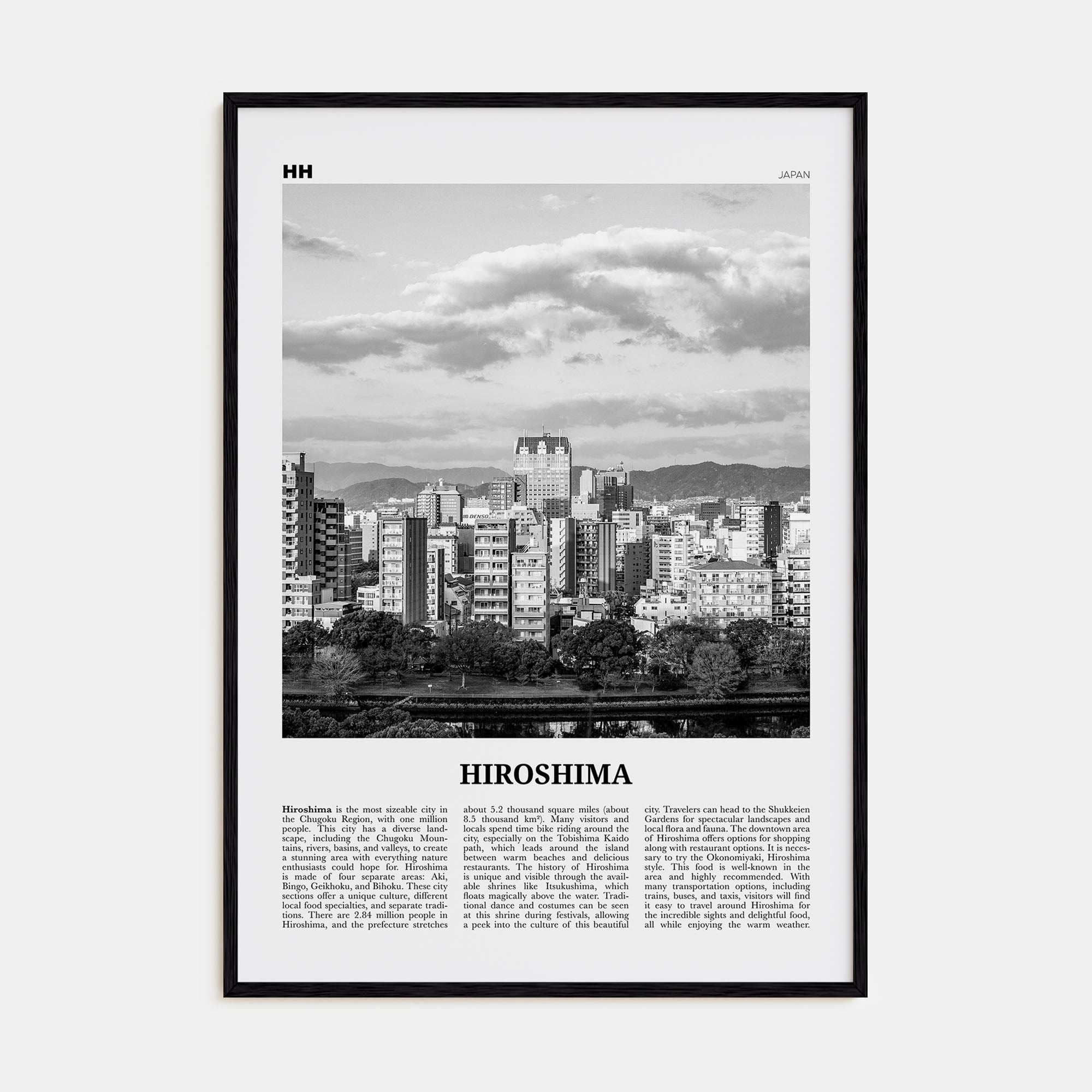 Hiroshima Travel B&W Poster