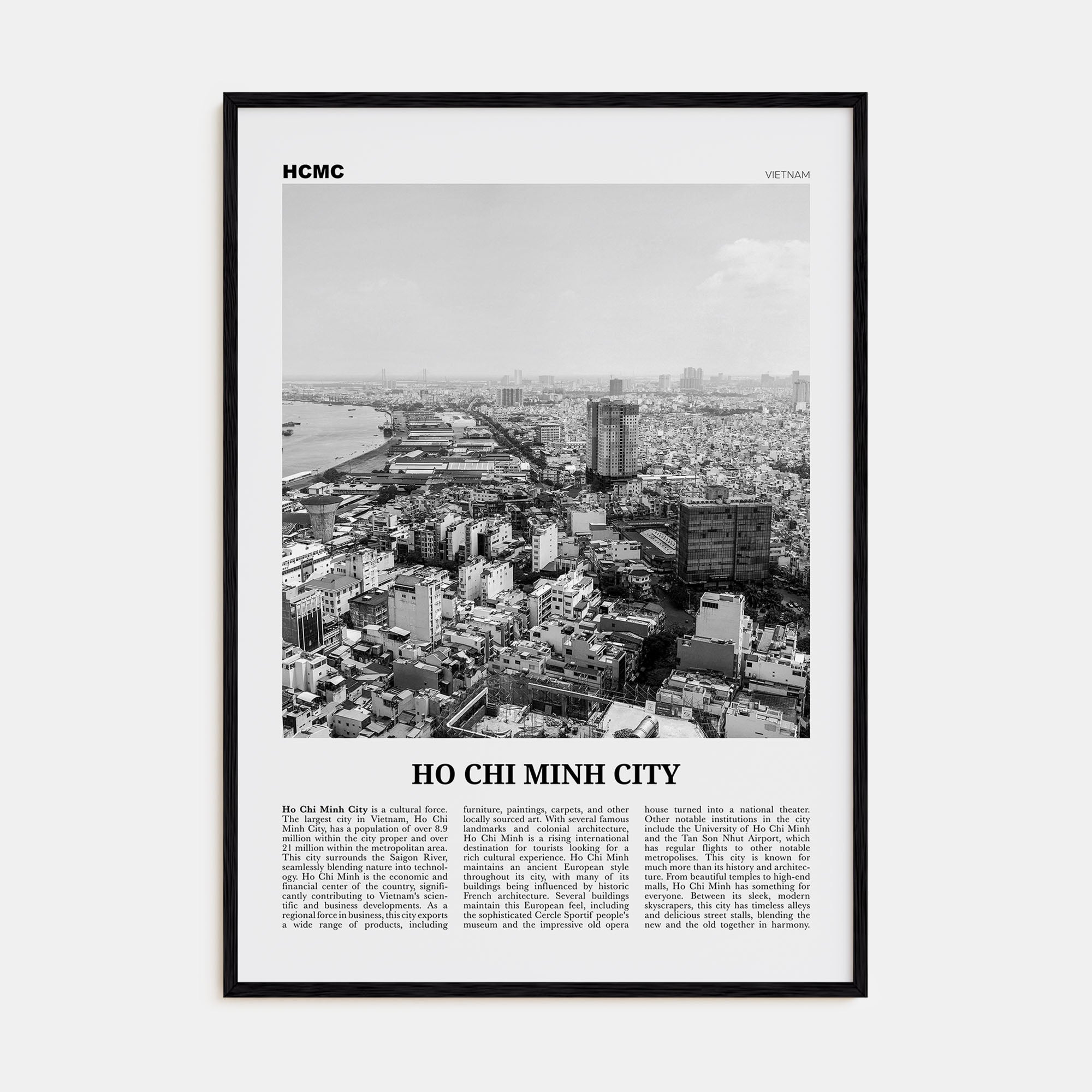 Ho Chi Minh City Travel B&W Poster