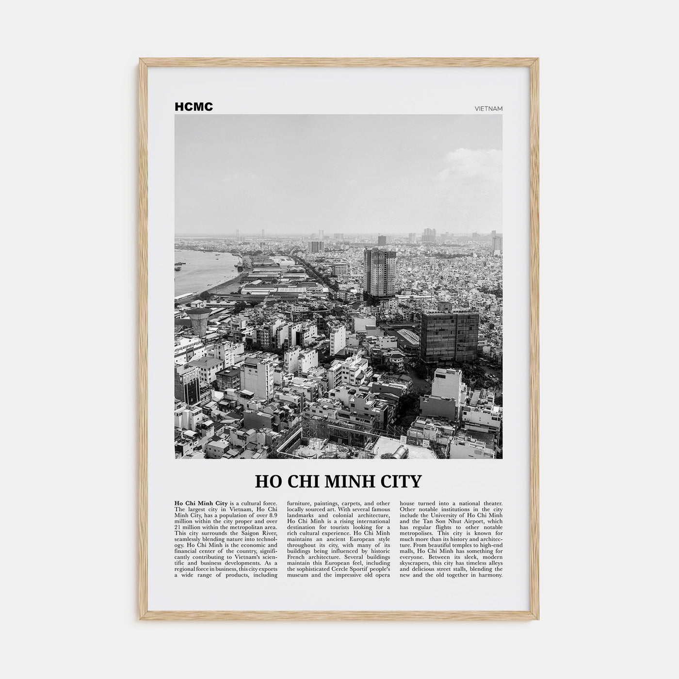 Ho Chi Minh City Travel B&W Poster