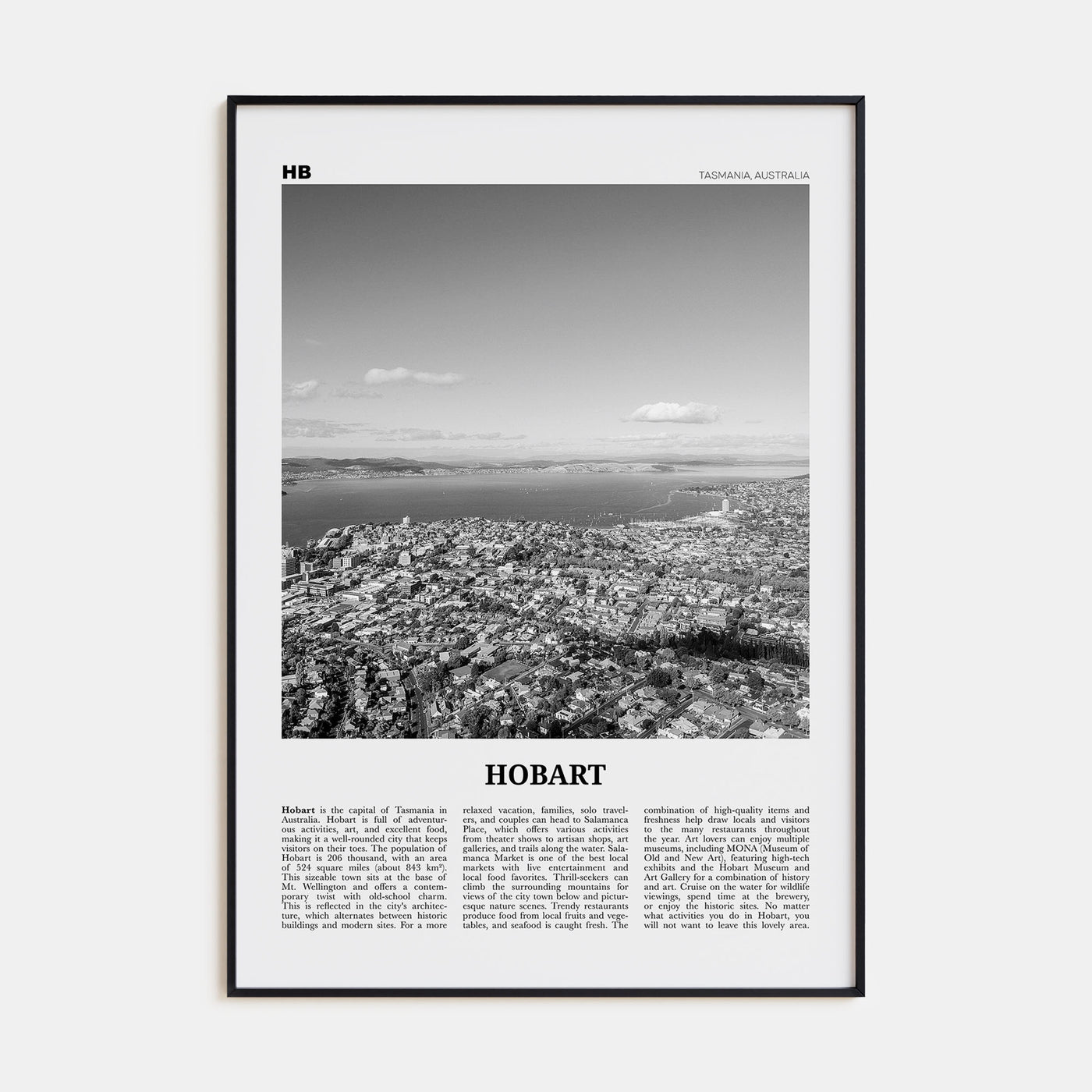 Hobart Travel B&W Poster
