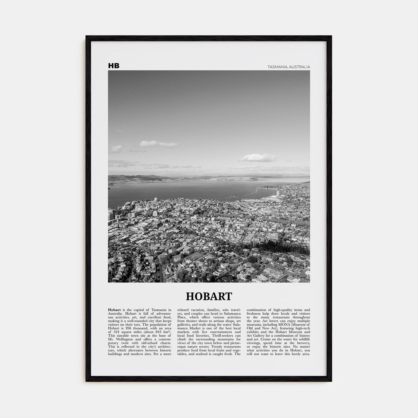 Hobart Travel B&W Poster