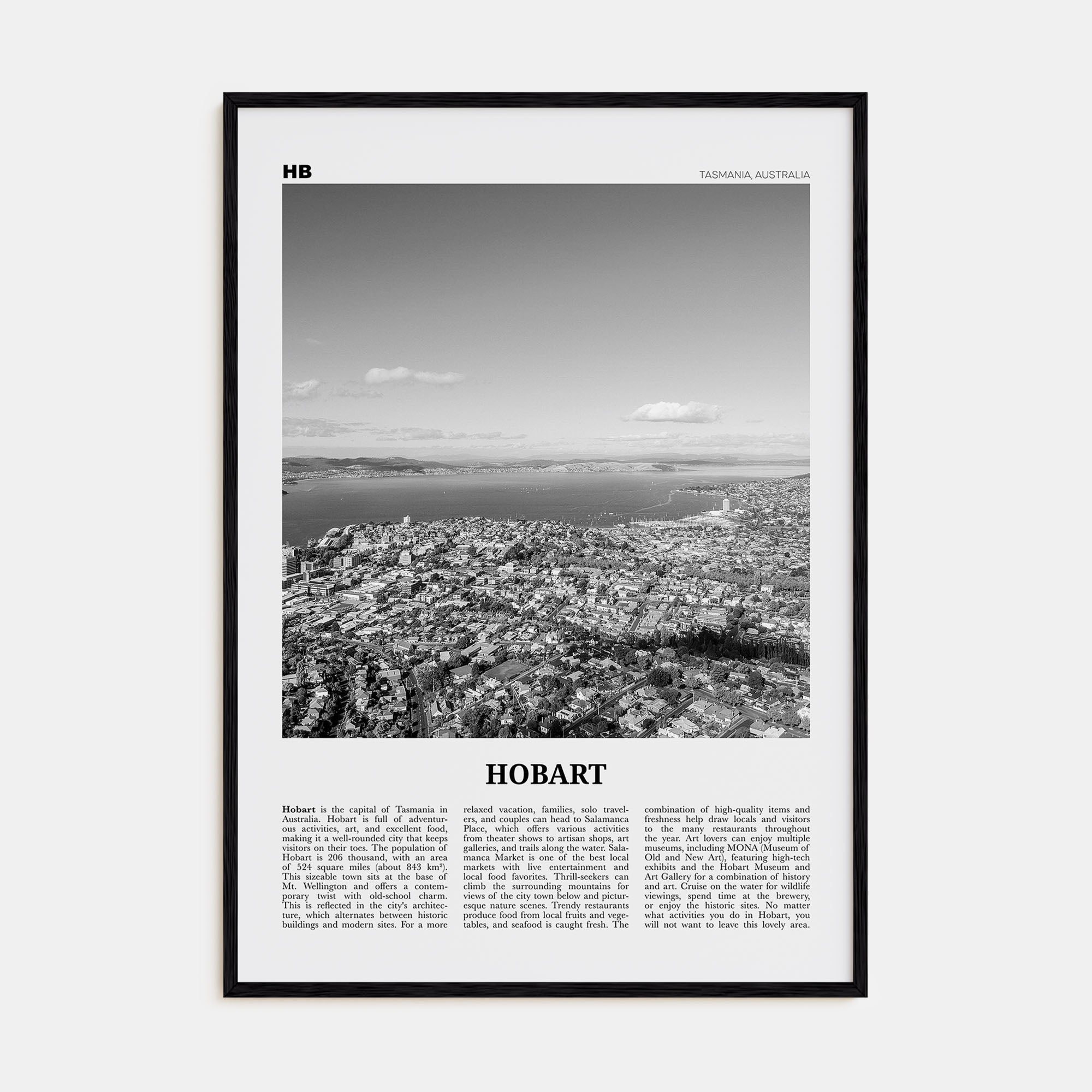 Hobart Travel B&W Poster