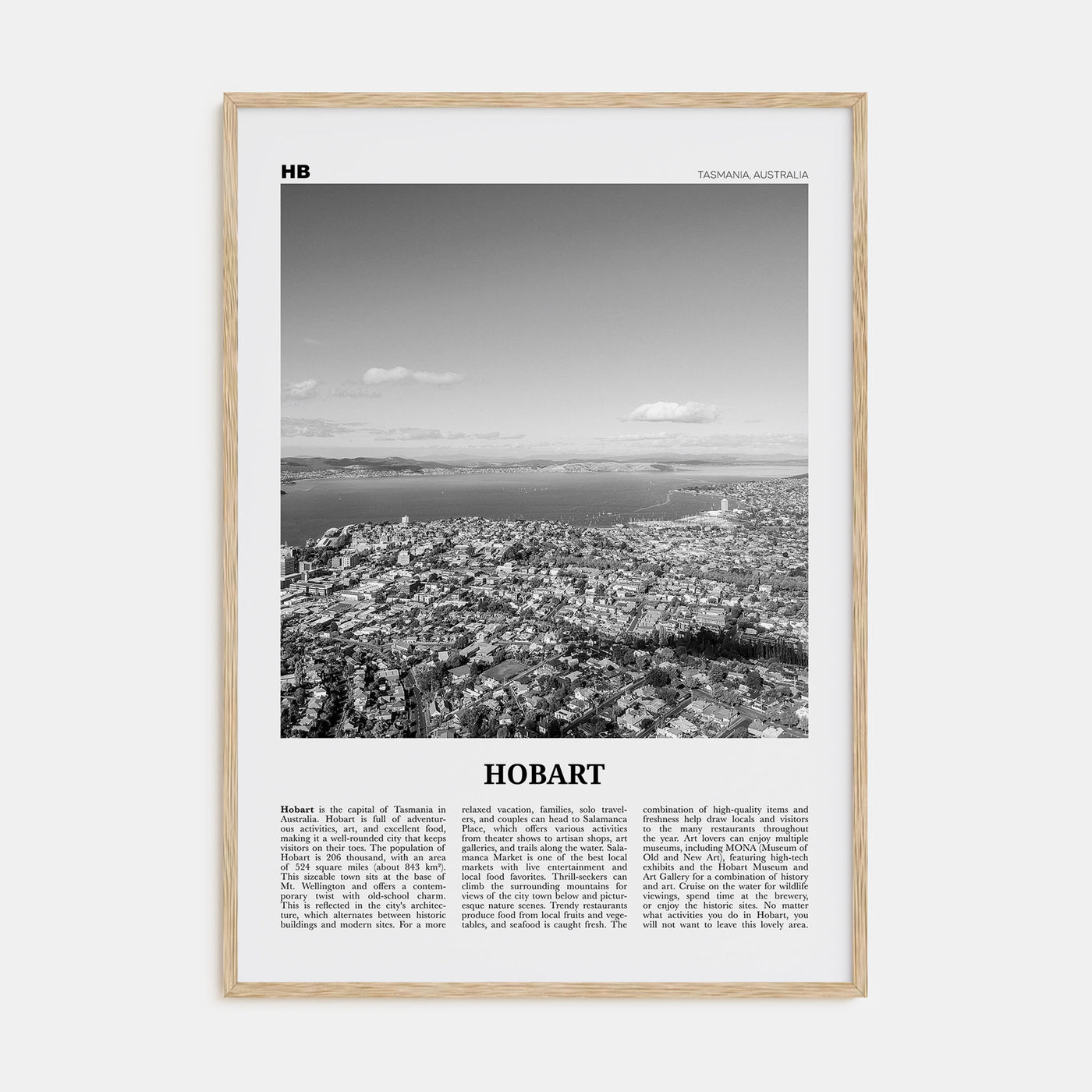 Hobart Travel B&W Poster