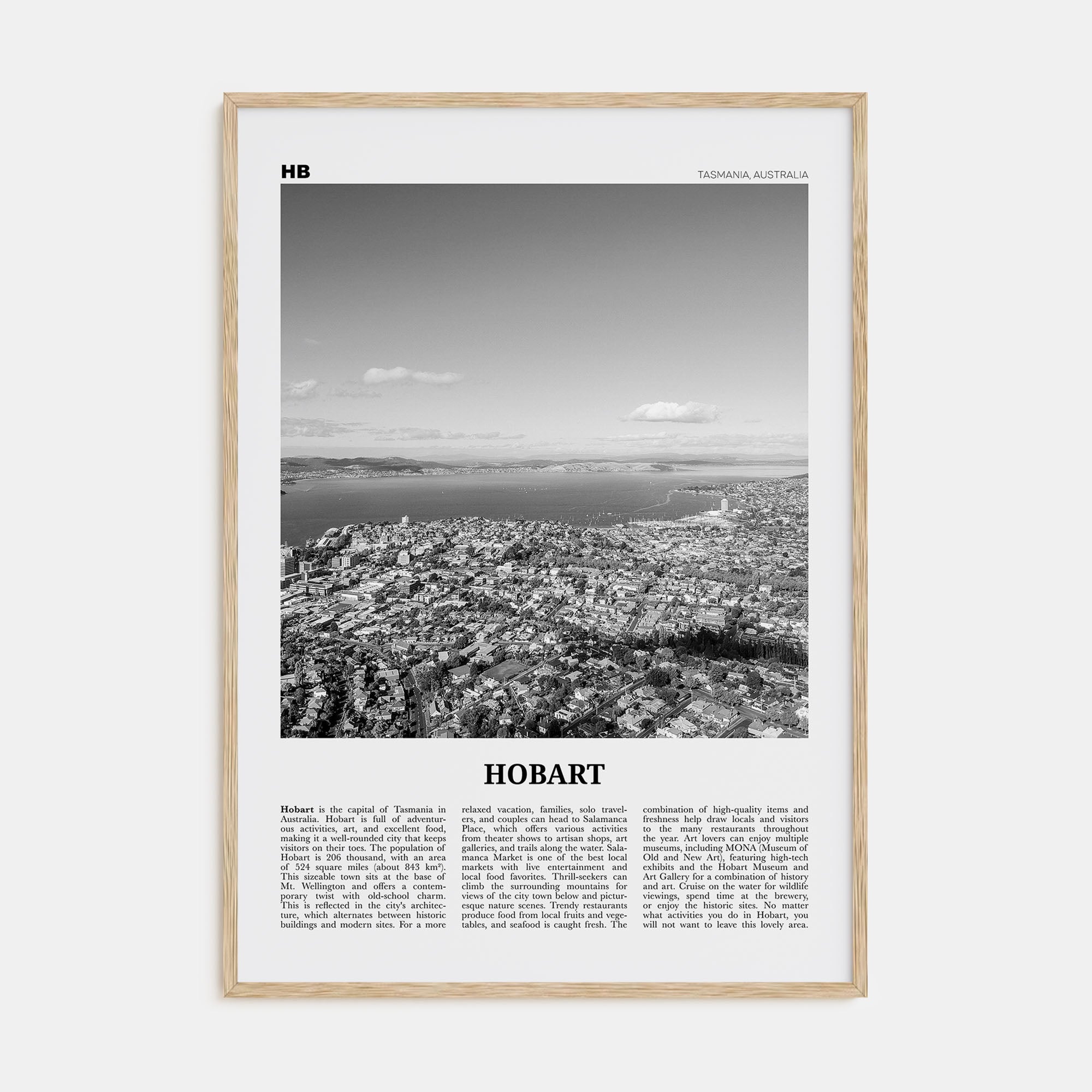 Hobart Travel B&W Poster