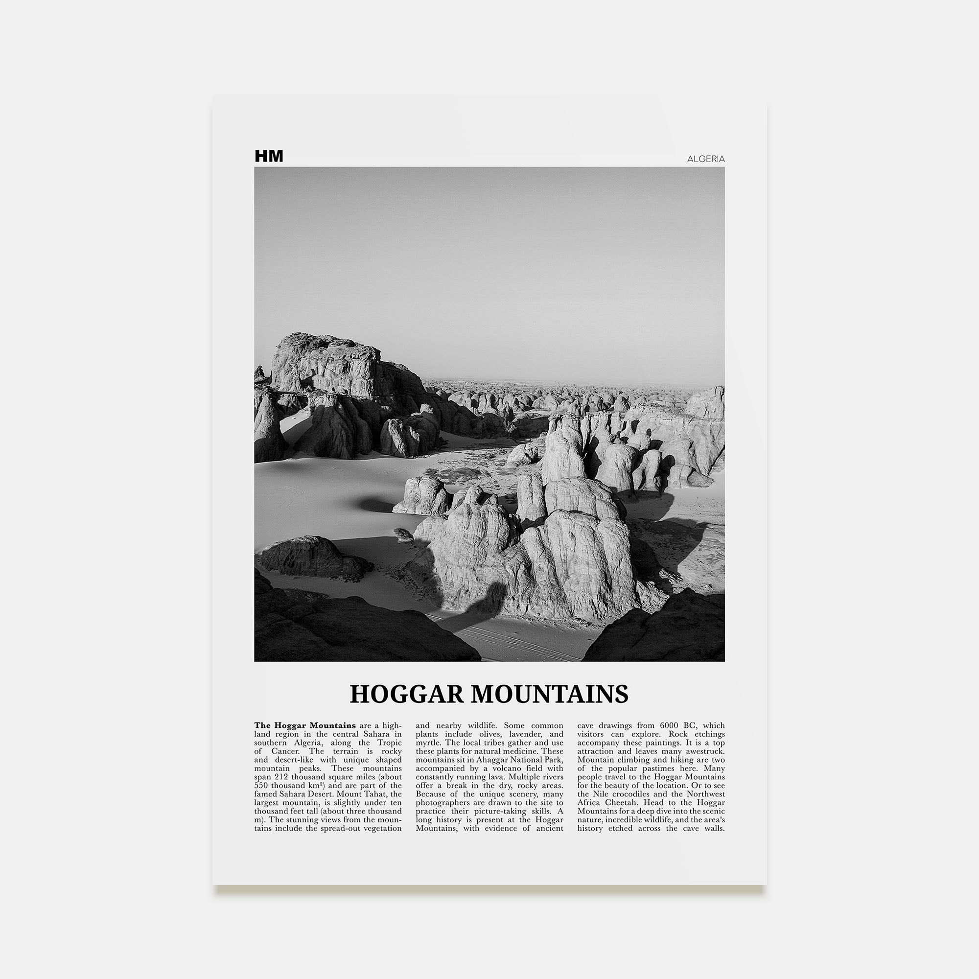Hoggar Mountains Travel B&W Poster