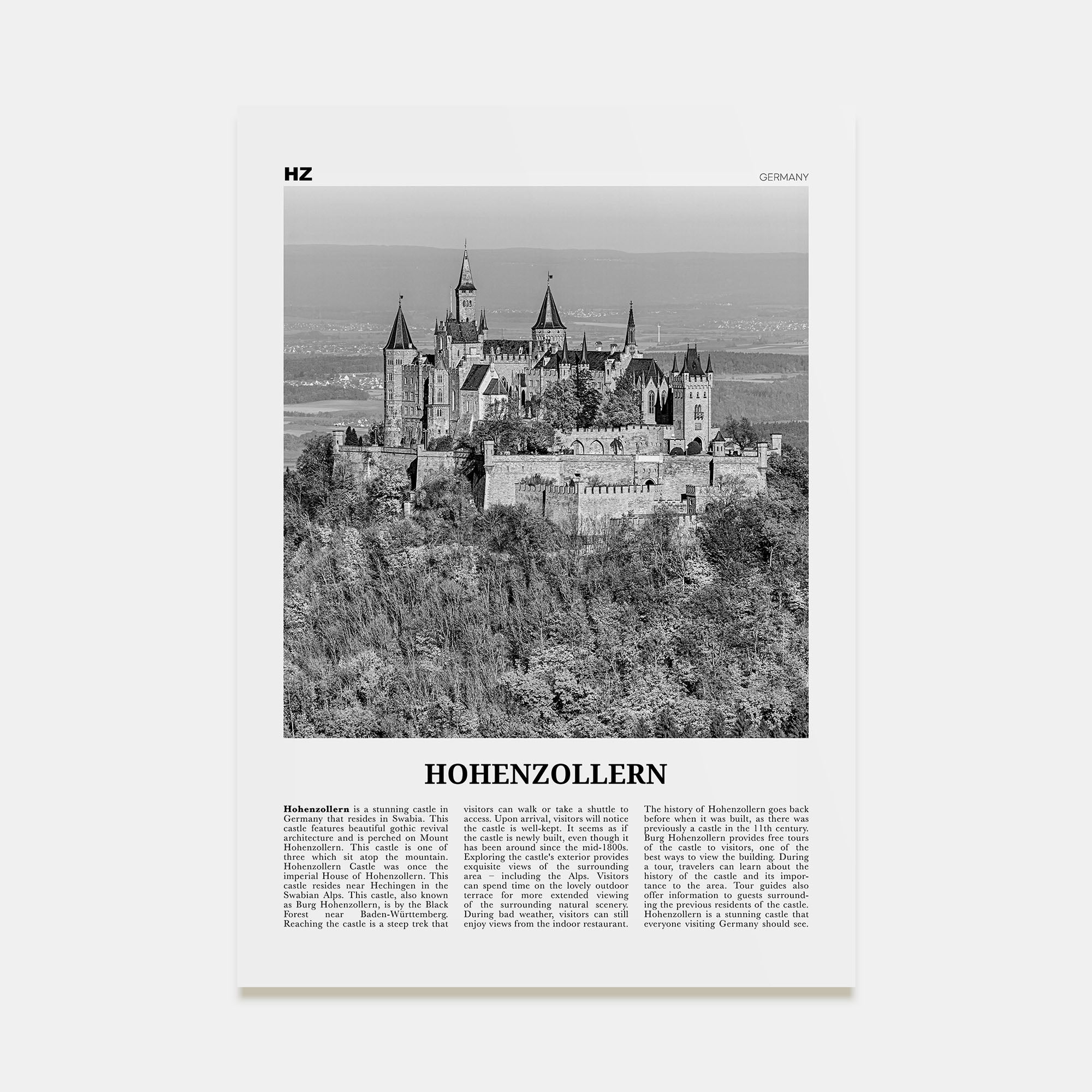 Hohenzollern Travel B&W Poster
