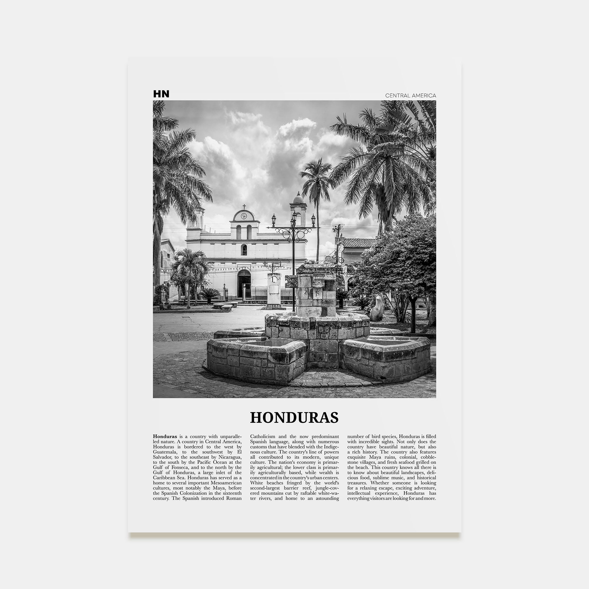 Honduras Travel B&W No 2 Poster