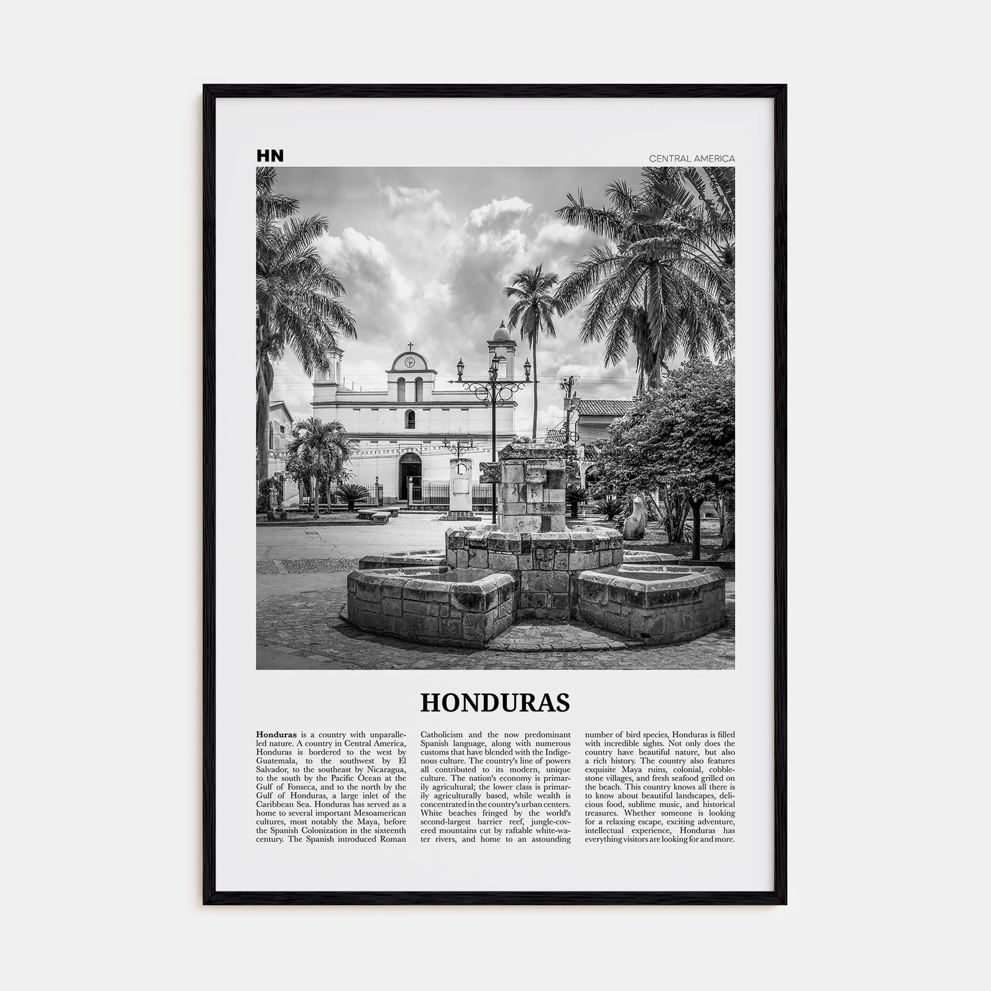 Honduras Travel B&W No 2 Poster