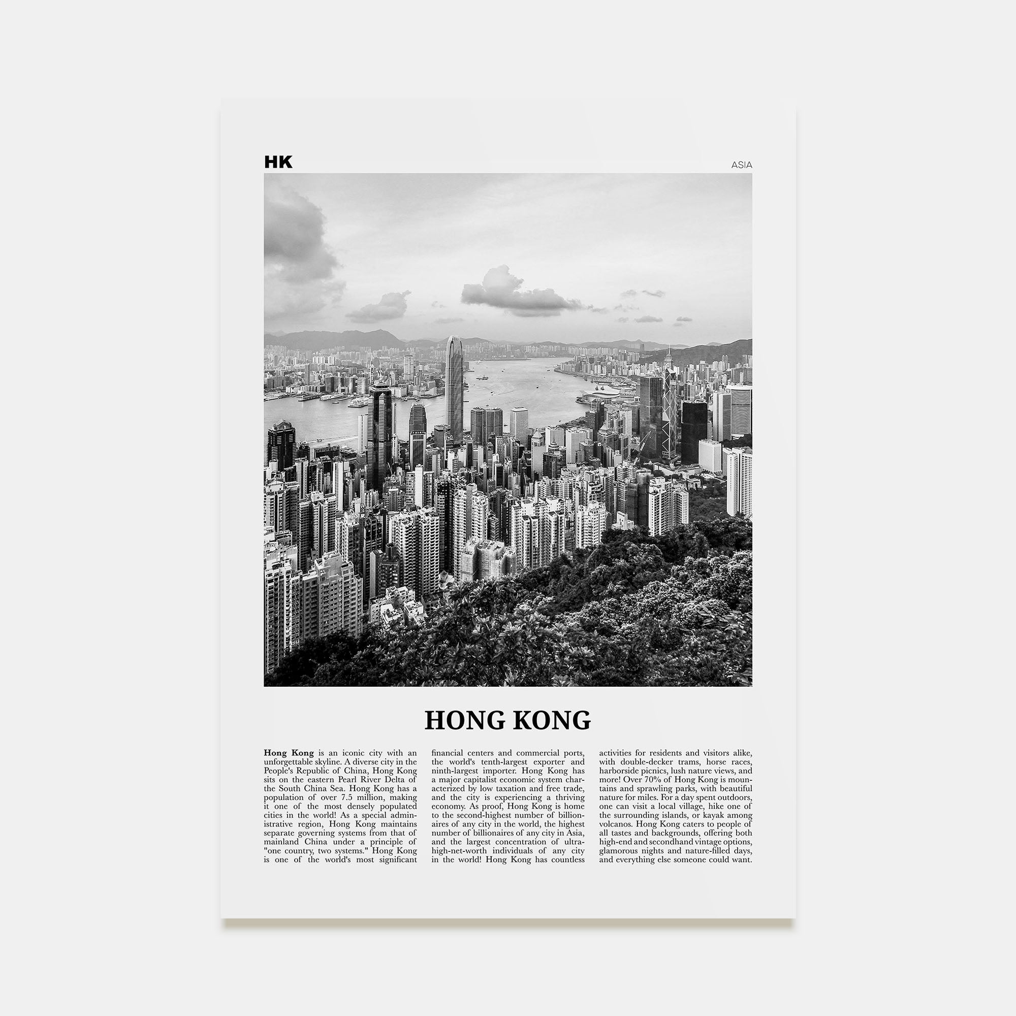 Hong Kong Travel B&W No 1 Poster
