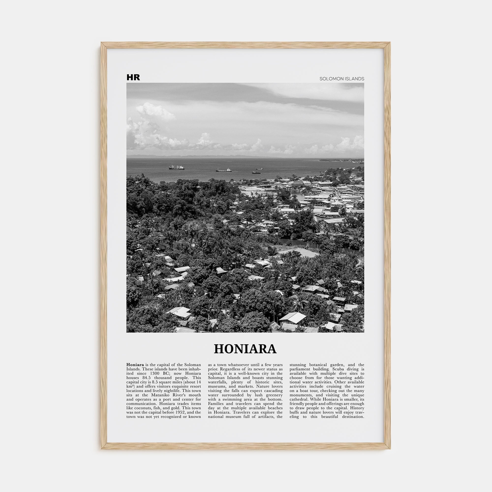 Honiara Travel B&W Poster