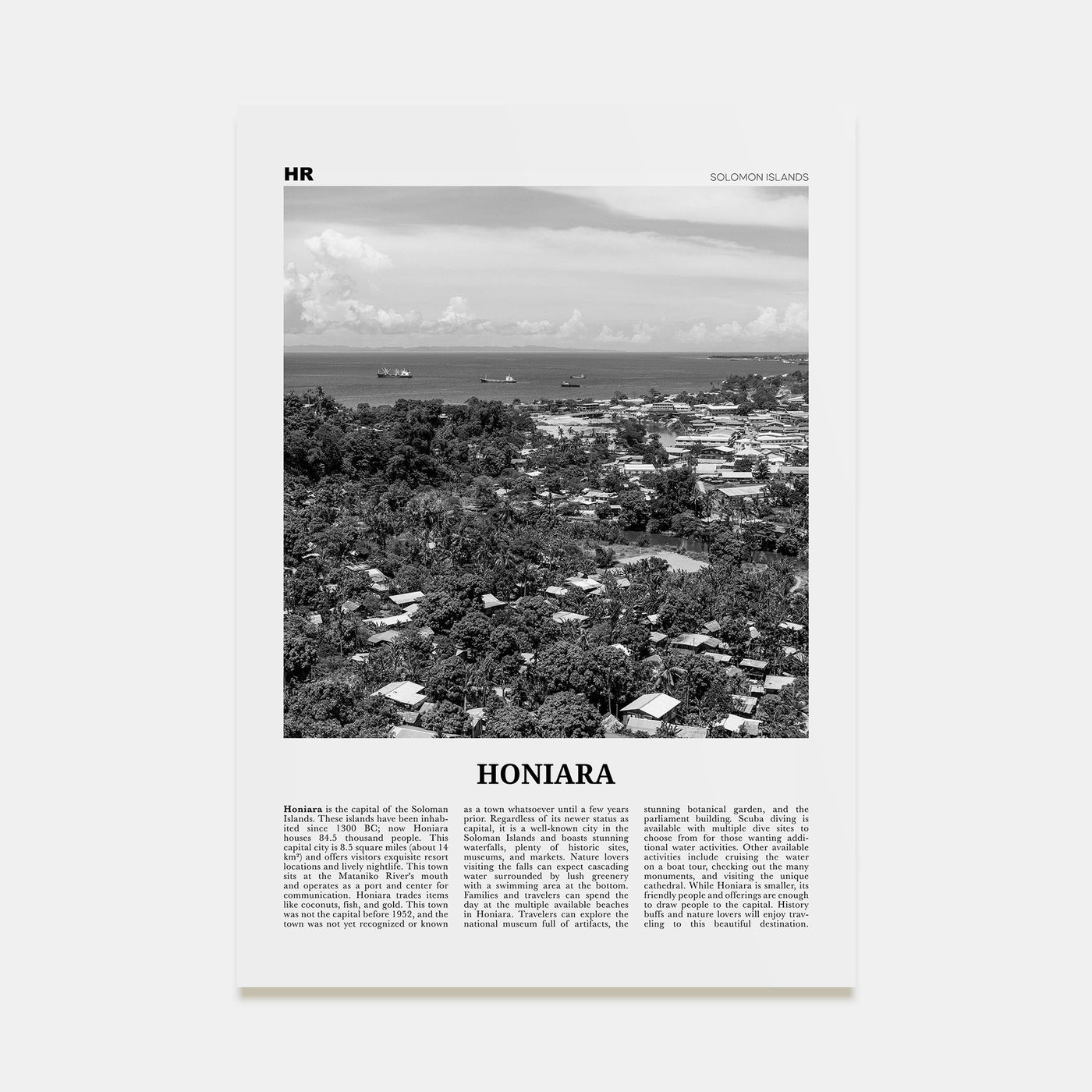 Honiara Travel B&W Poster