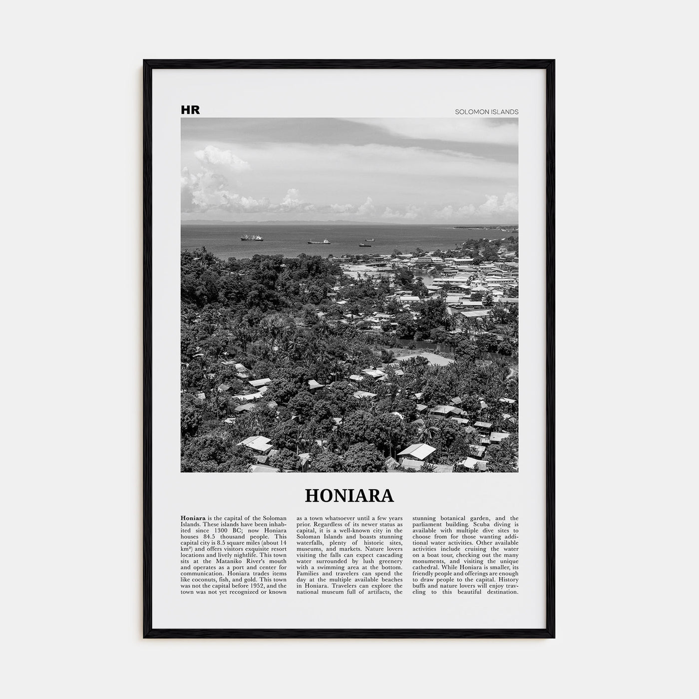 Honiara Travel B&W Poster