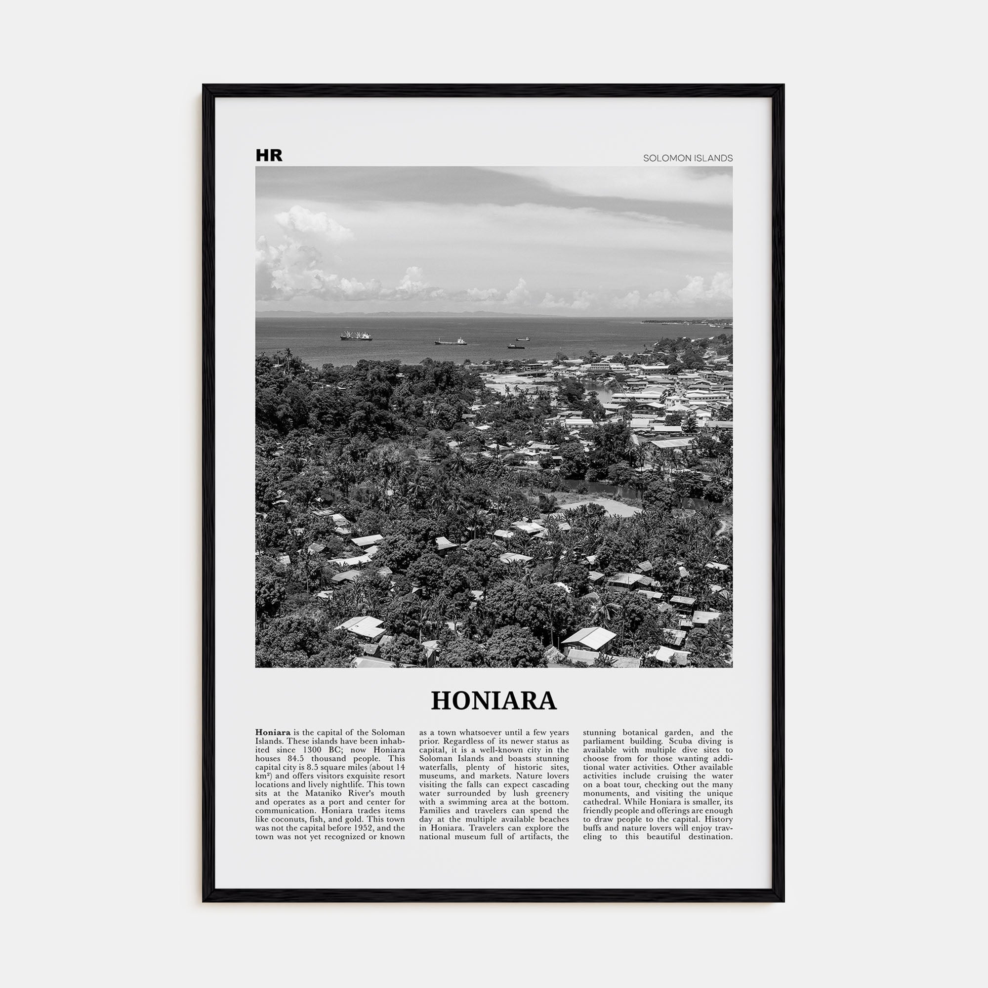 Honiara Travel B&W Poster
