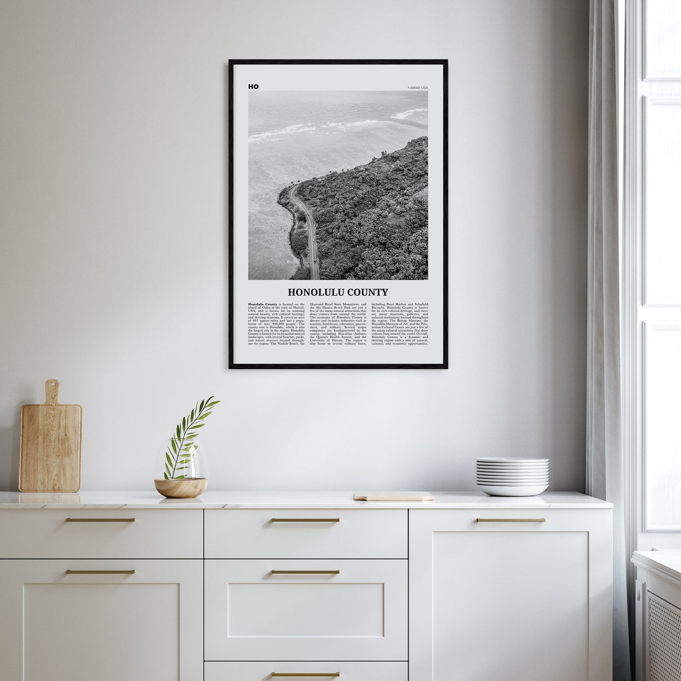 Honolulu County Travel B&W Poster