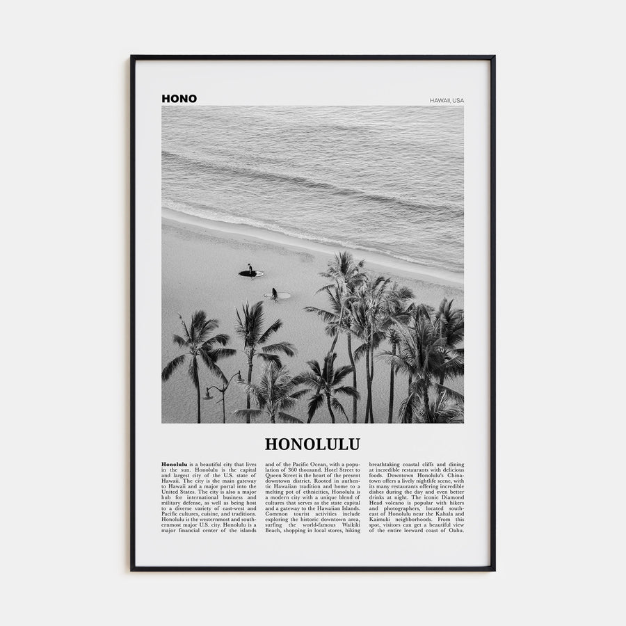 Honolulu Travel B&W No 1 Poster