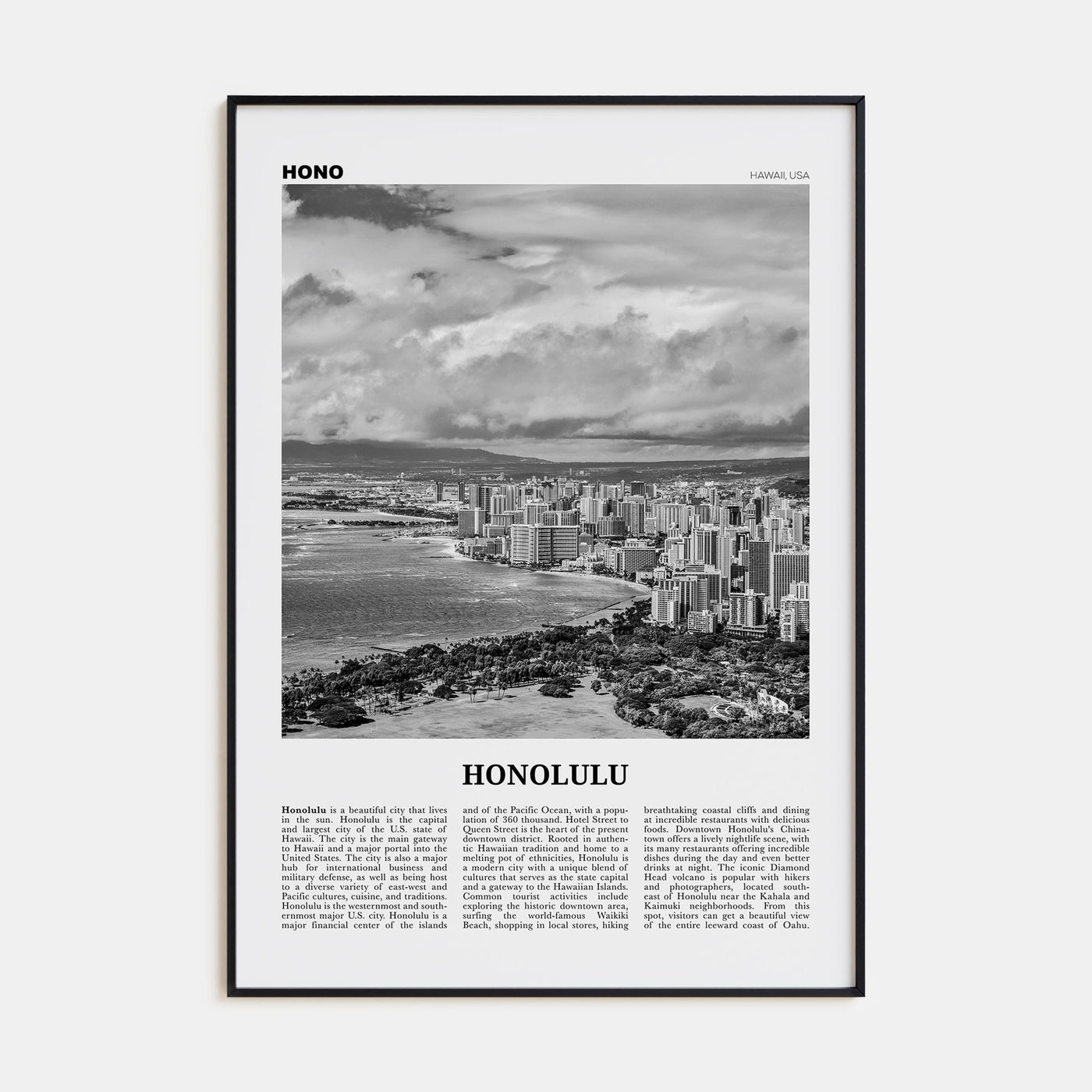 Honolulu Travel B&W No 2 Poster