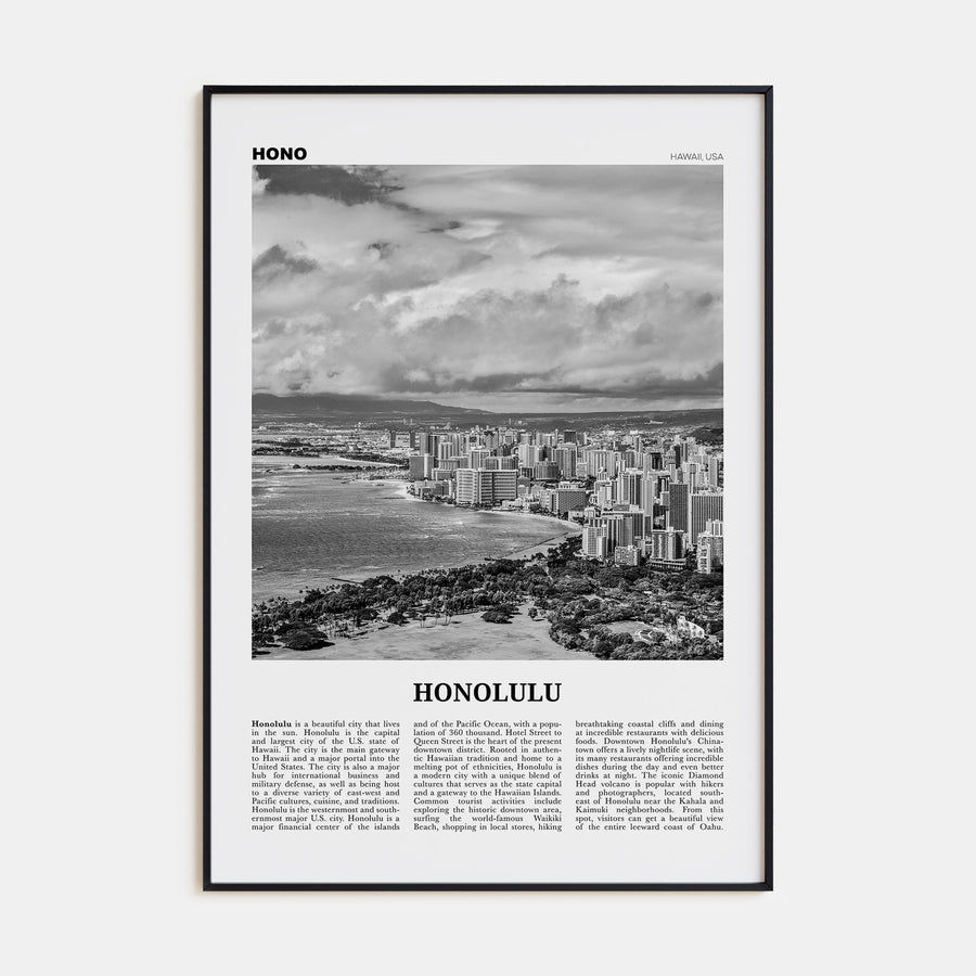Honolulu Travel B&W No 2 Poster