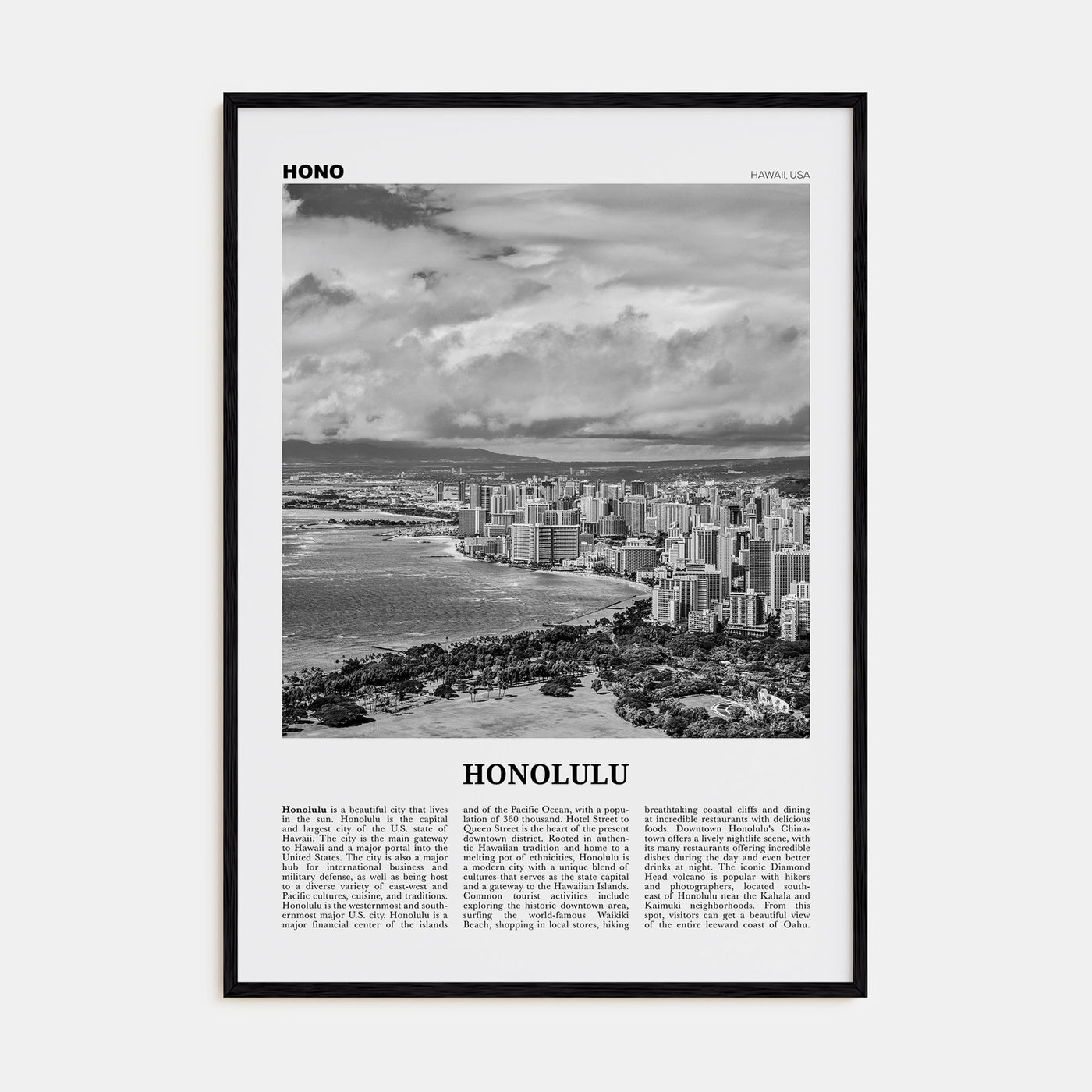 Honolulu Travel B&W No 2 Poster