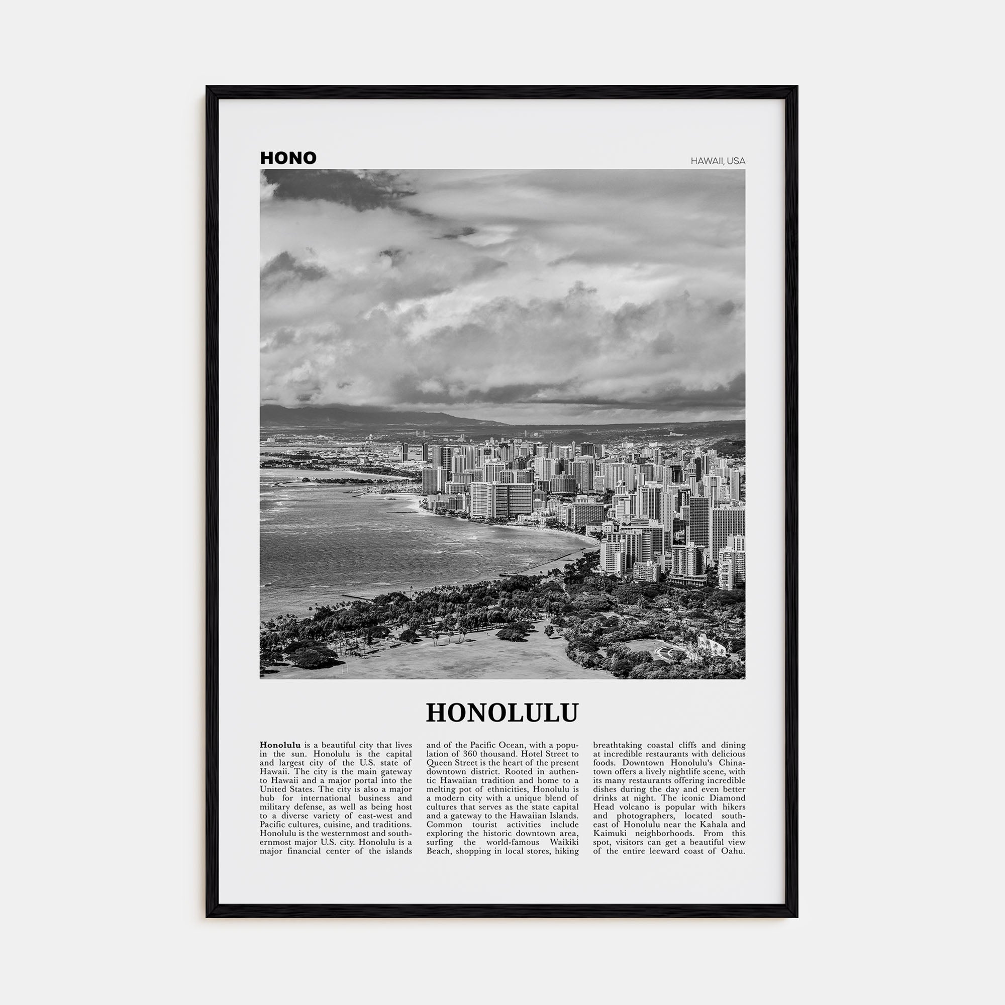 Honolulu Travel B&W No 2 Poster