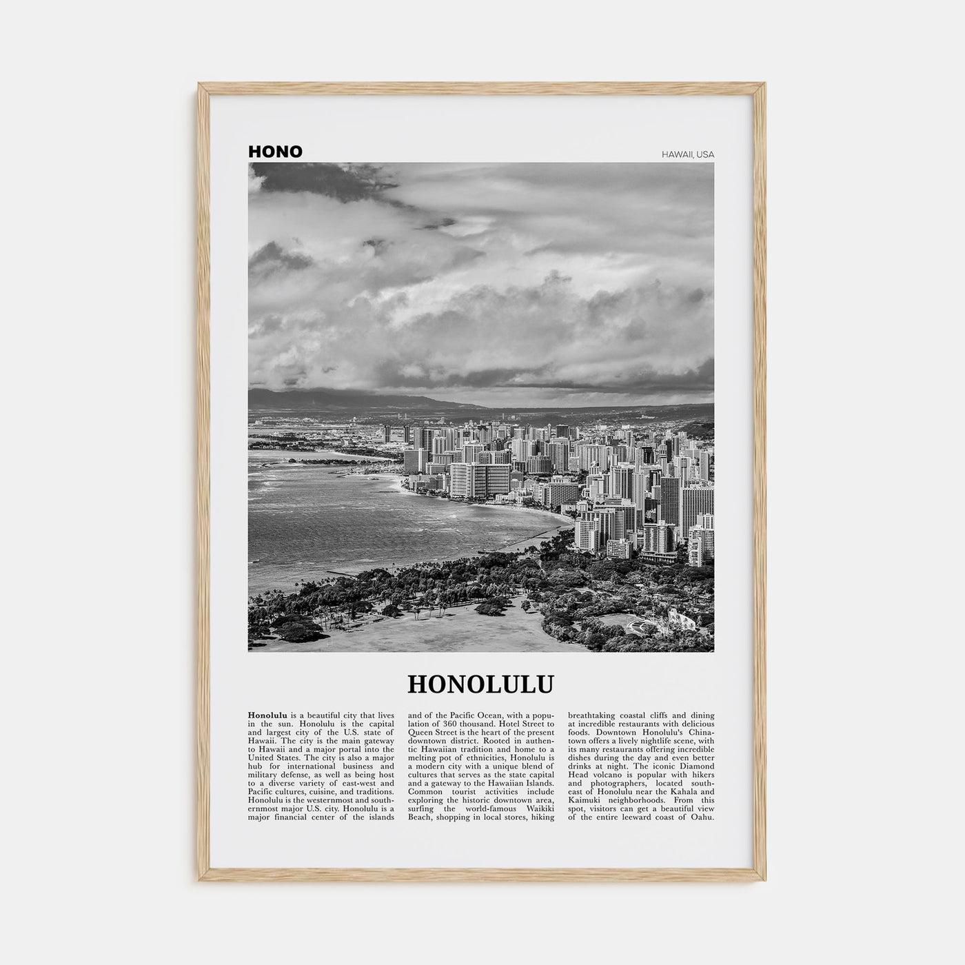 Honolulu Travel B&W No 2 Poster
