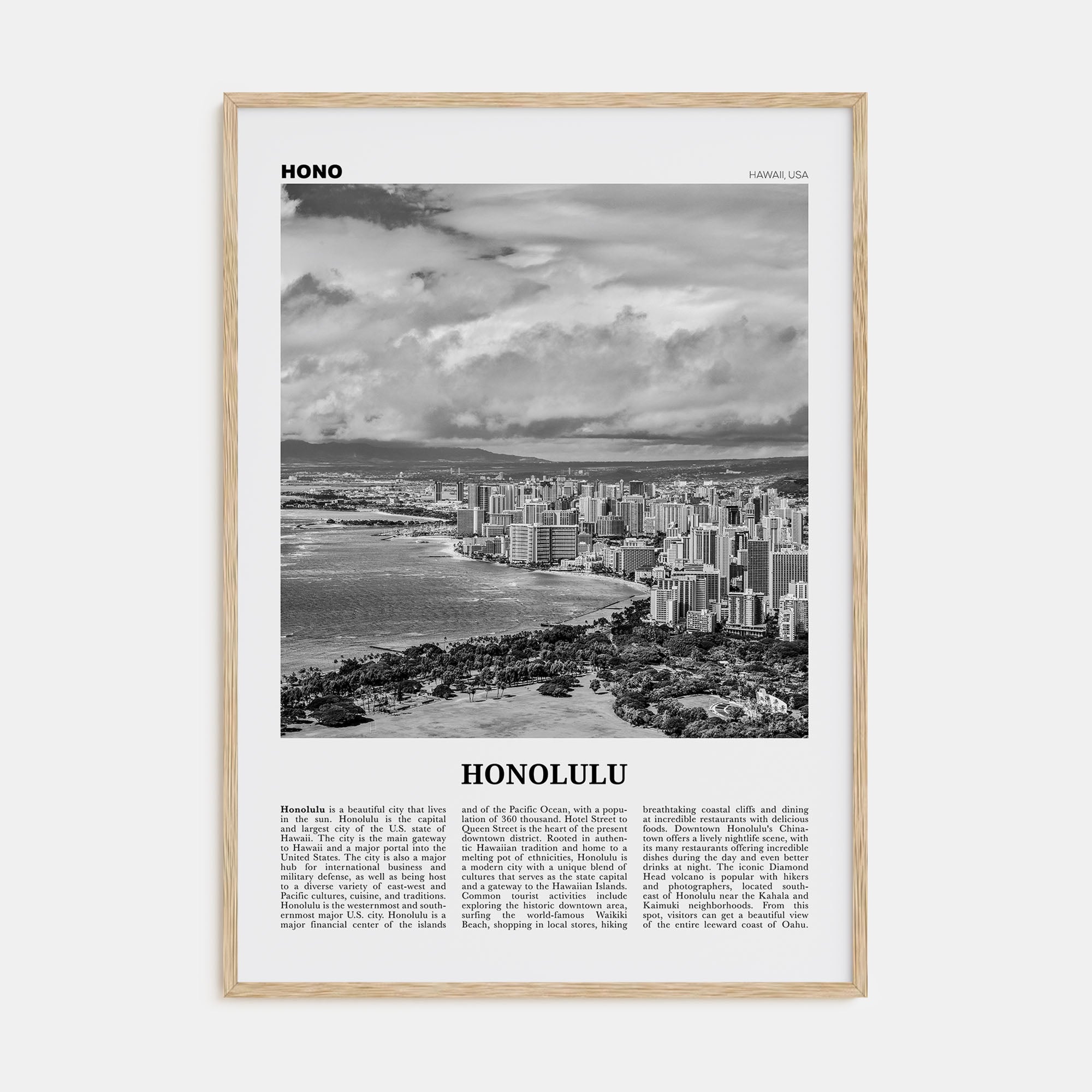 Honolulu Travel B&W No 2 Poster