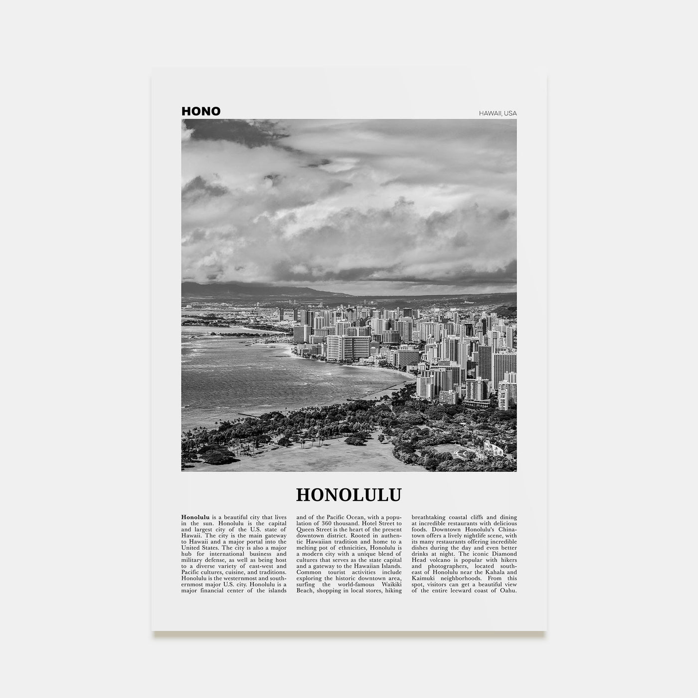 Honolulu Travel B&W No 2 Poster