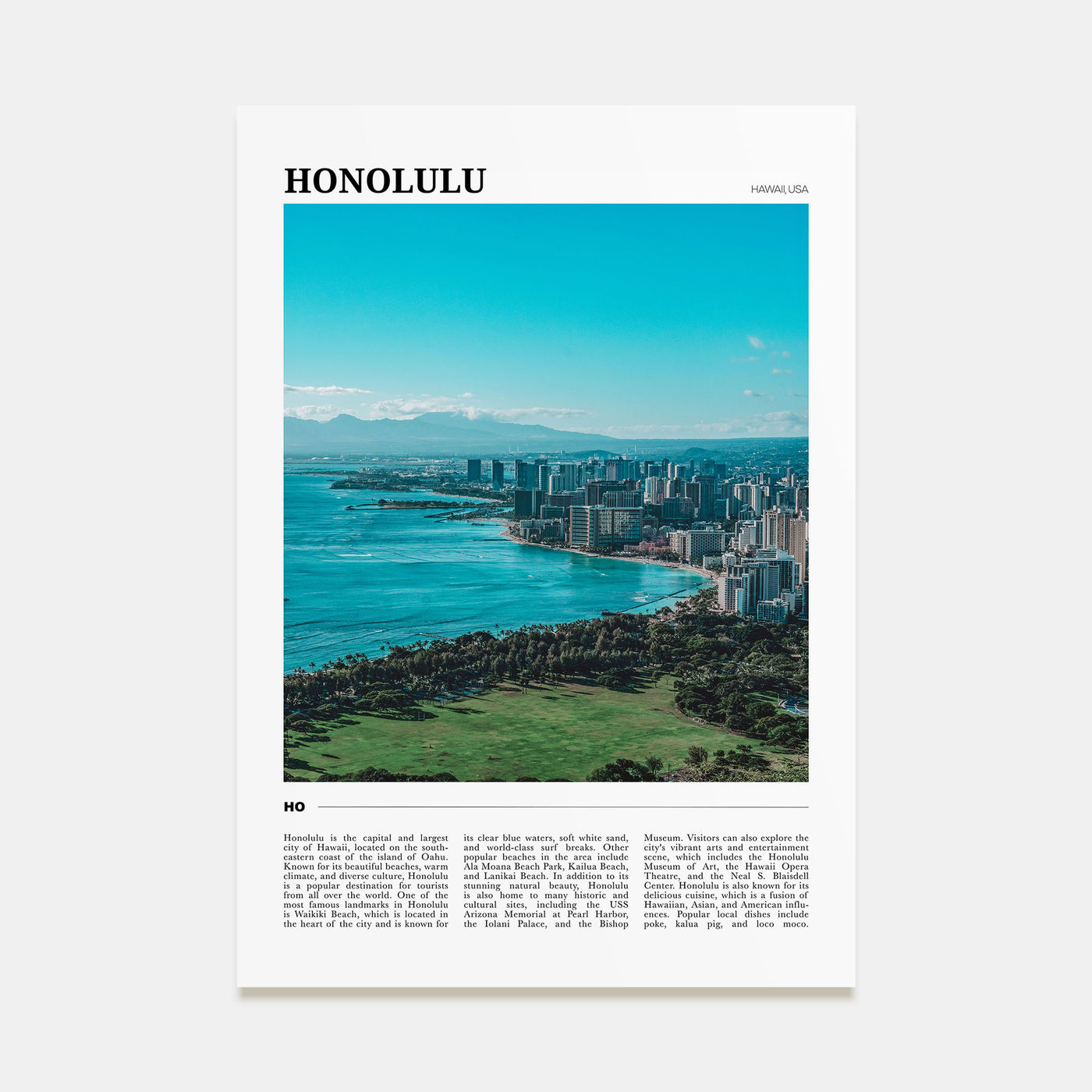 Honolulu Travel Color Poster