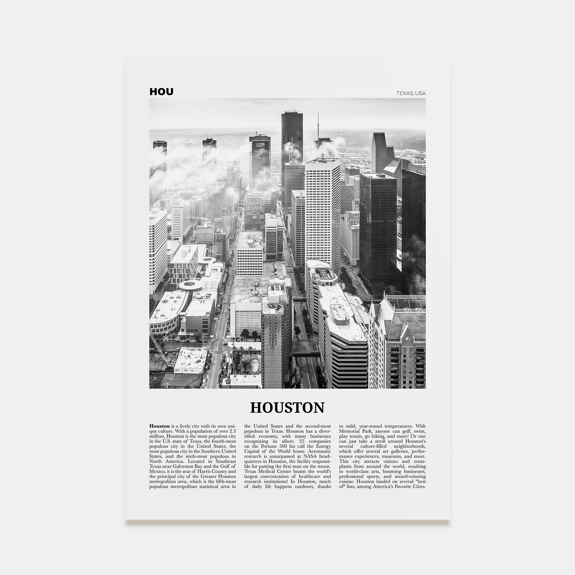 Houston Travel B&W No 1 Poster