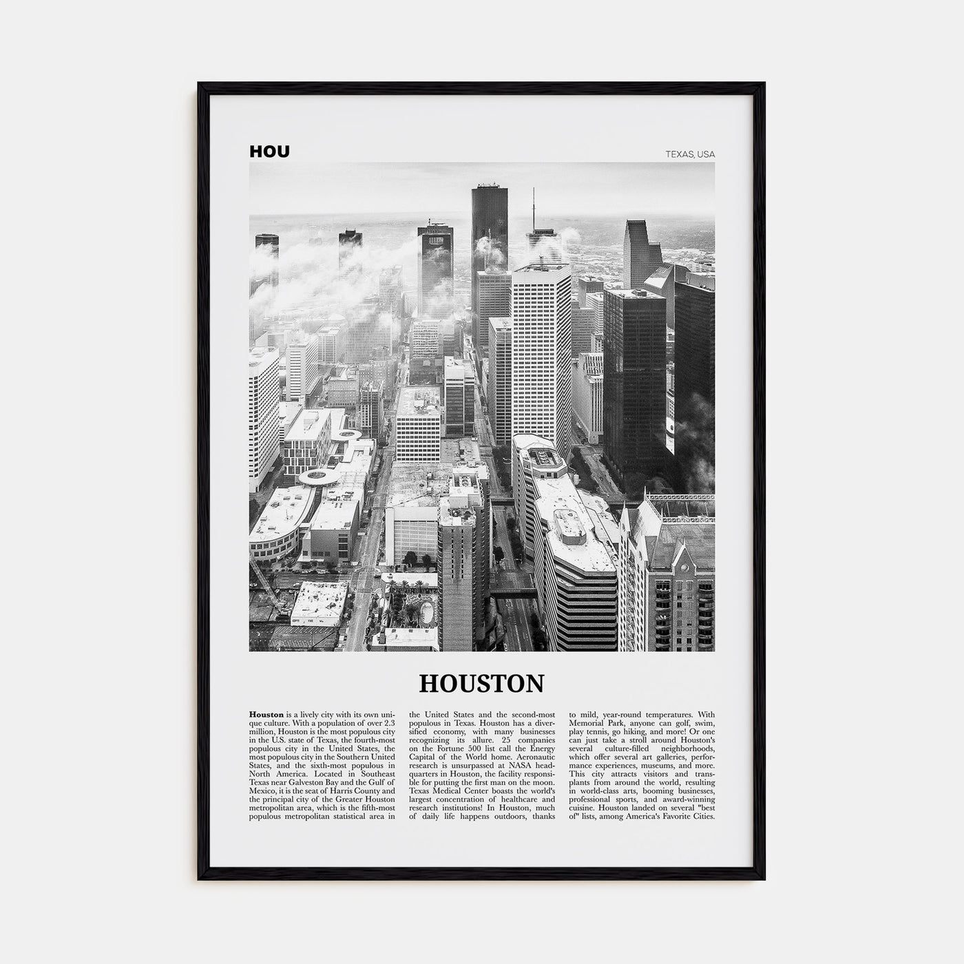 Houston Travel B&W No 1 Poster