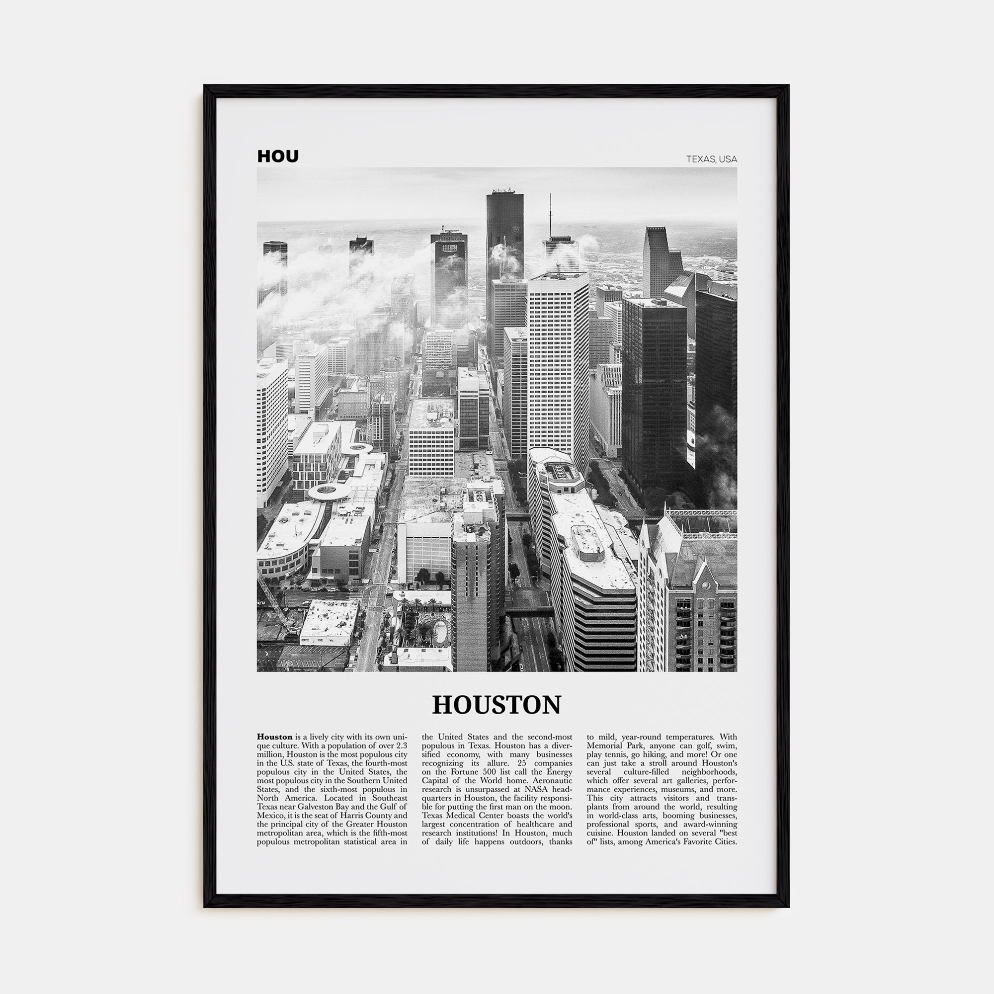 Houston Travel B&W No 1 Poster