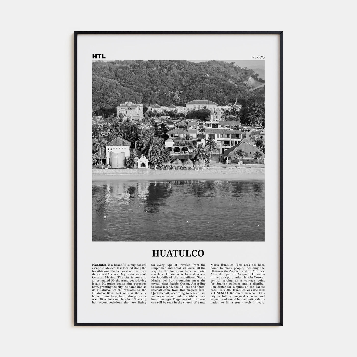 Huatulco Travel B&W Poster