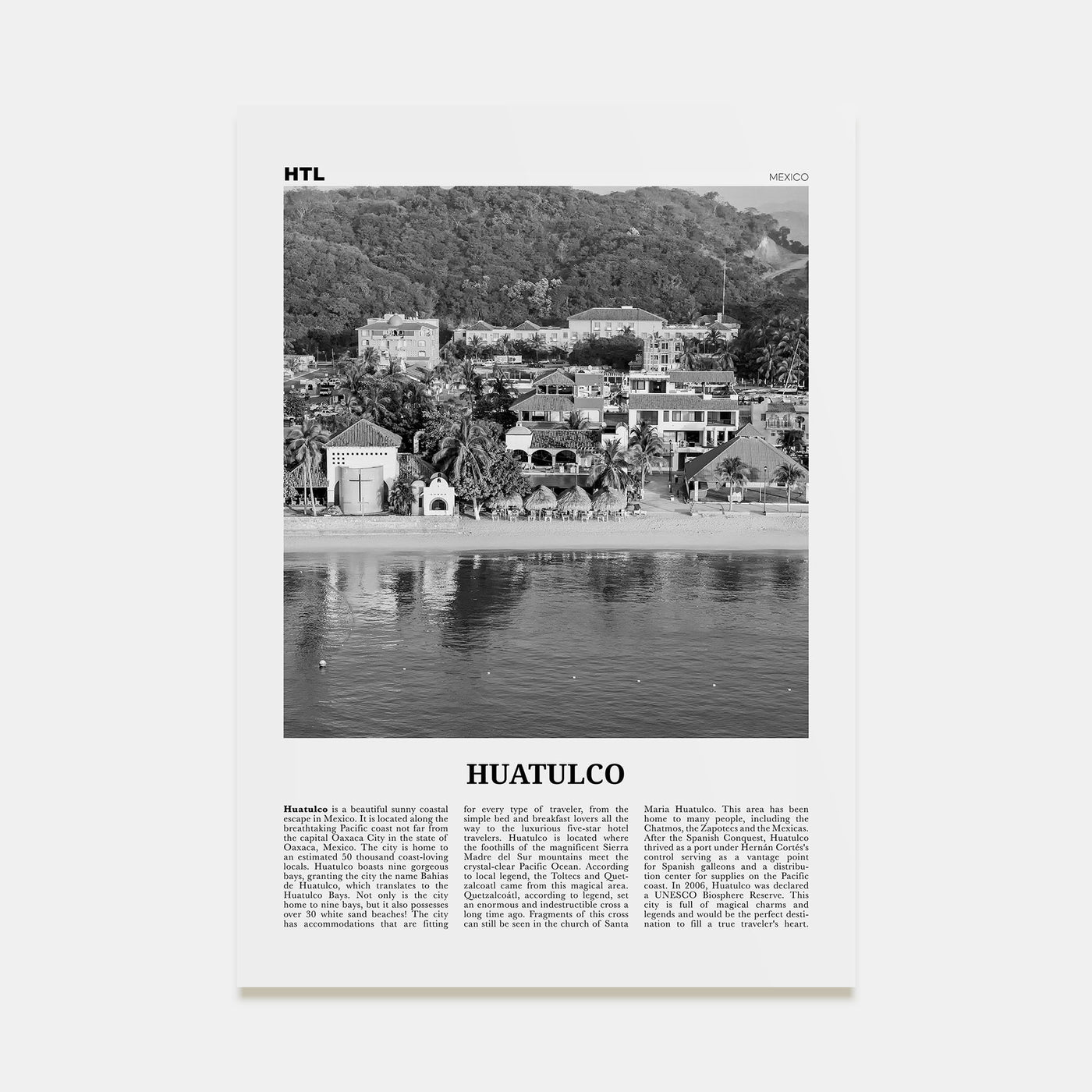 Huatulco Travel B&W Poster