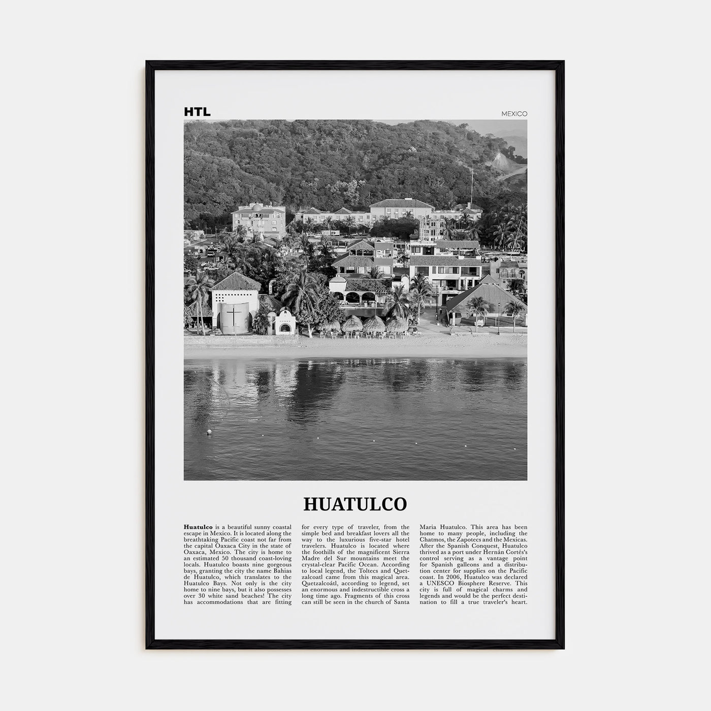 Huatulco Travel B&W Poster