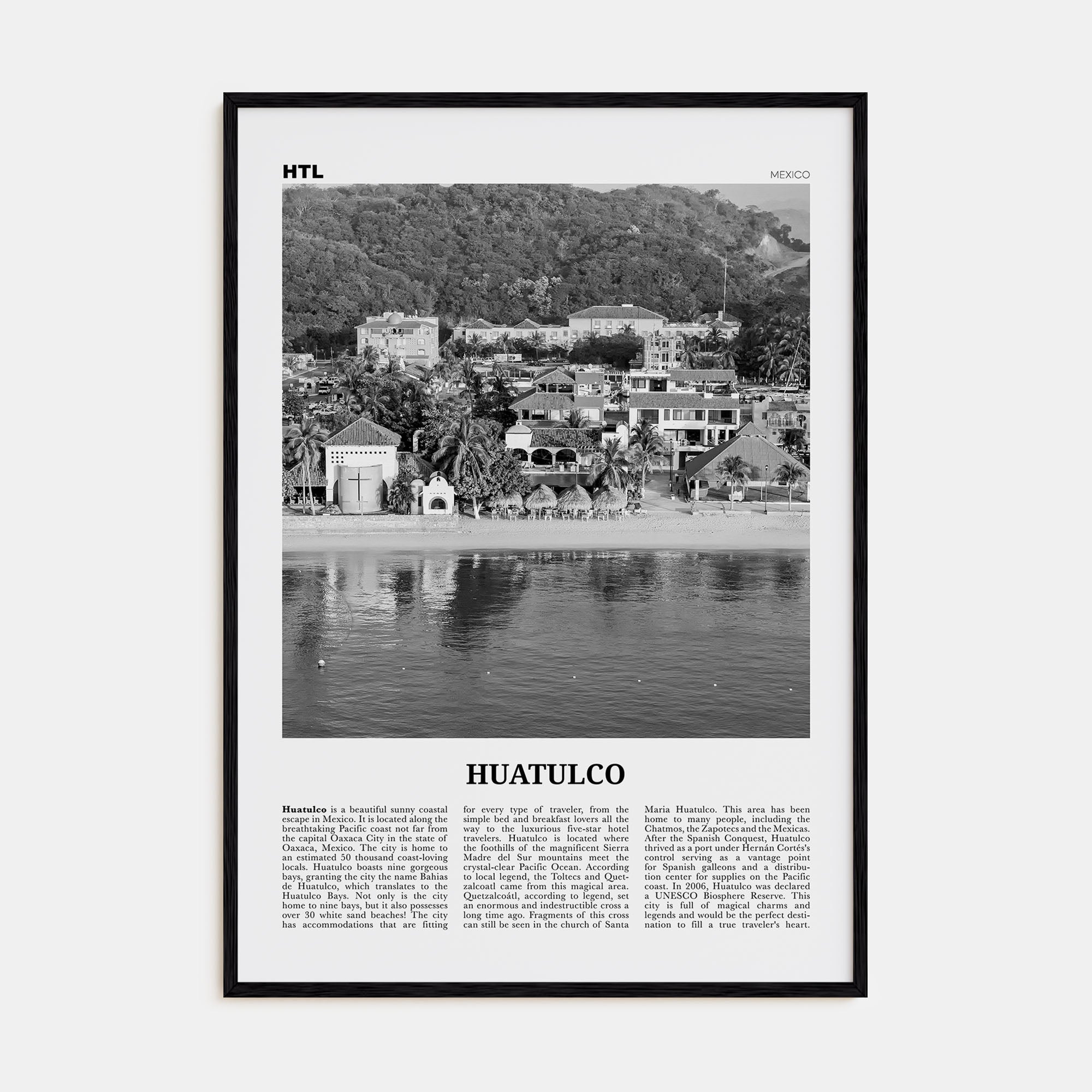 Huatulco Travel B&W Poster