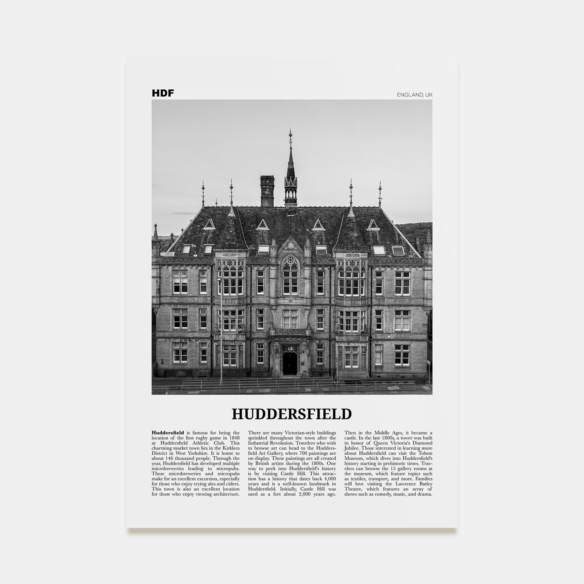 Huddersfield Travel B&W Poster