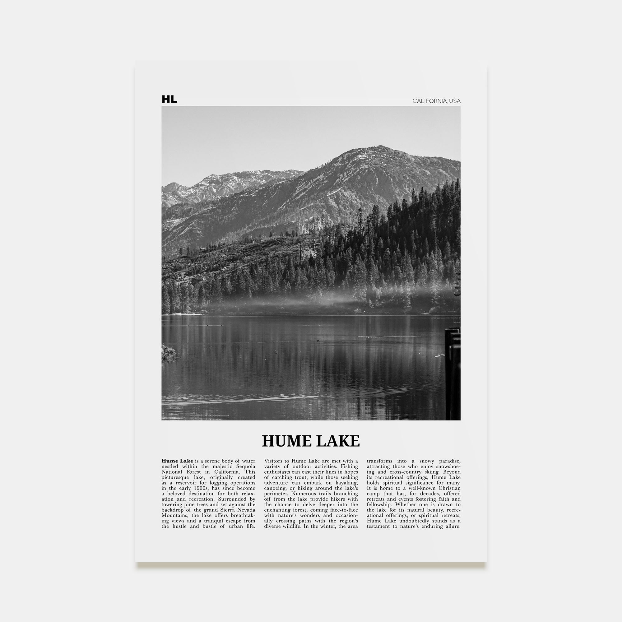 Hume Lake Travel B&W Poster