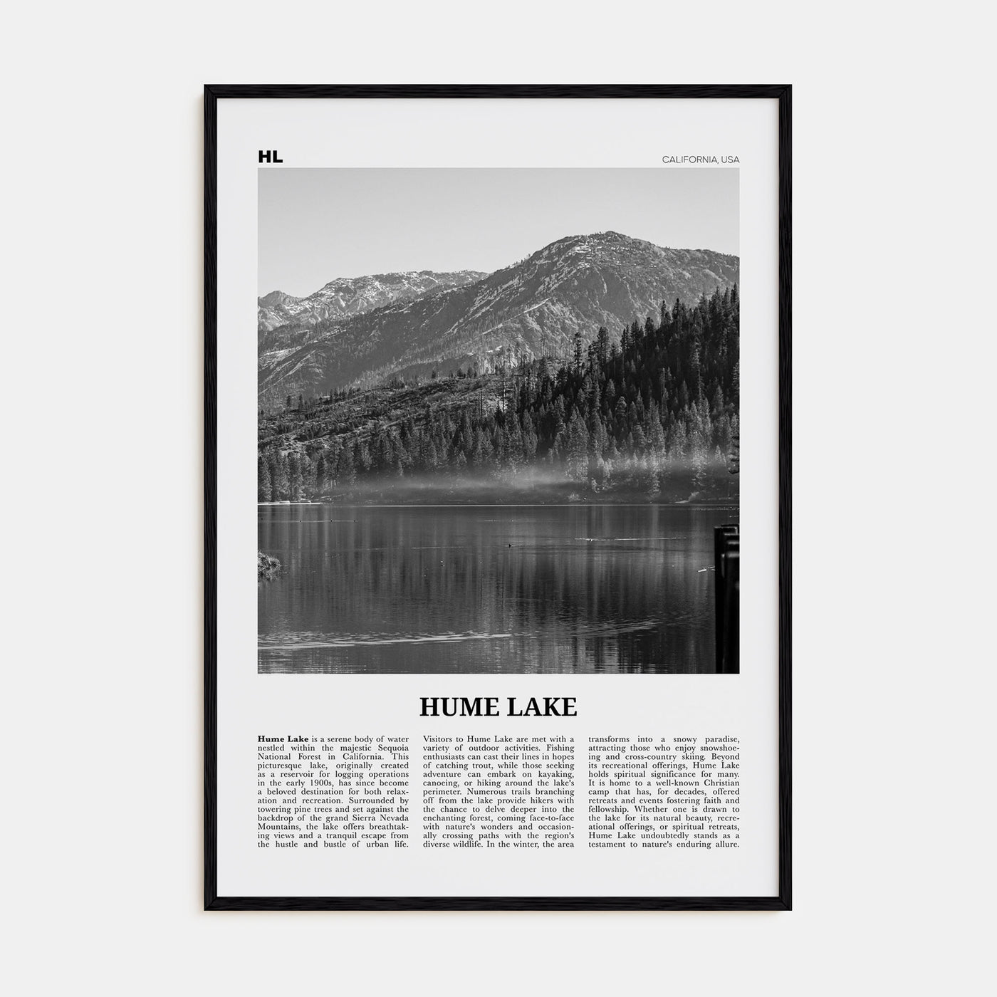 Hume Lake Travel B&W Poster