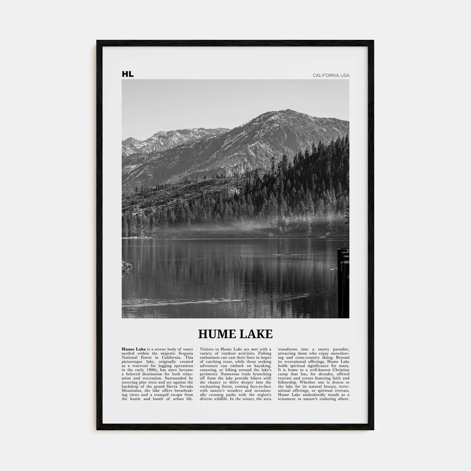 Hume Lake Travel B&W Poster