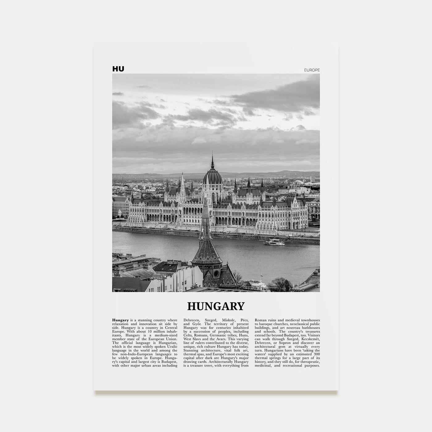Hungary Travel B&W Poster