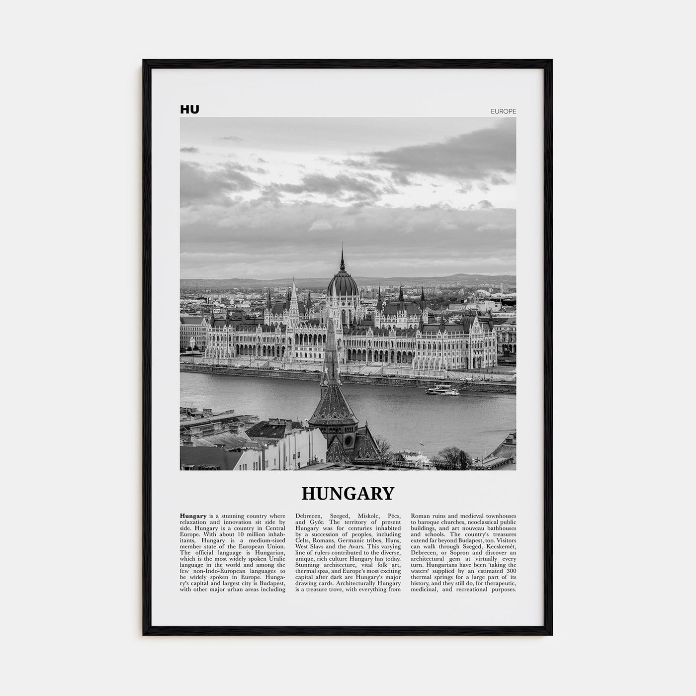 Hungary Travel B&W Poster
