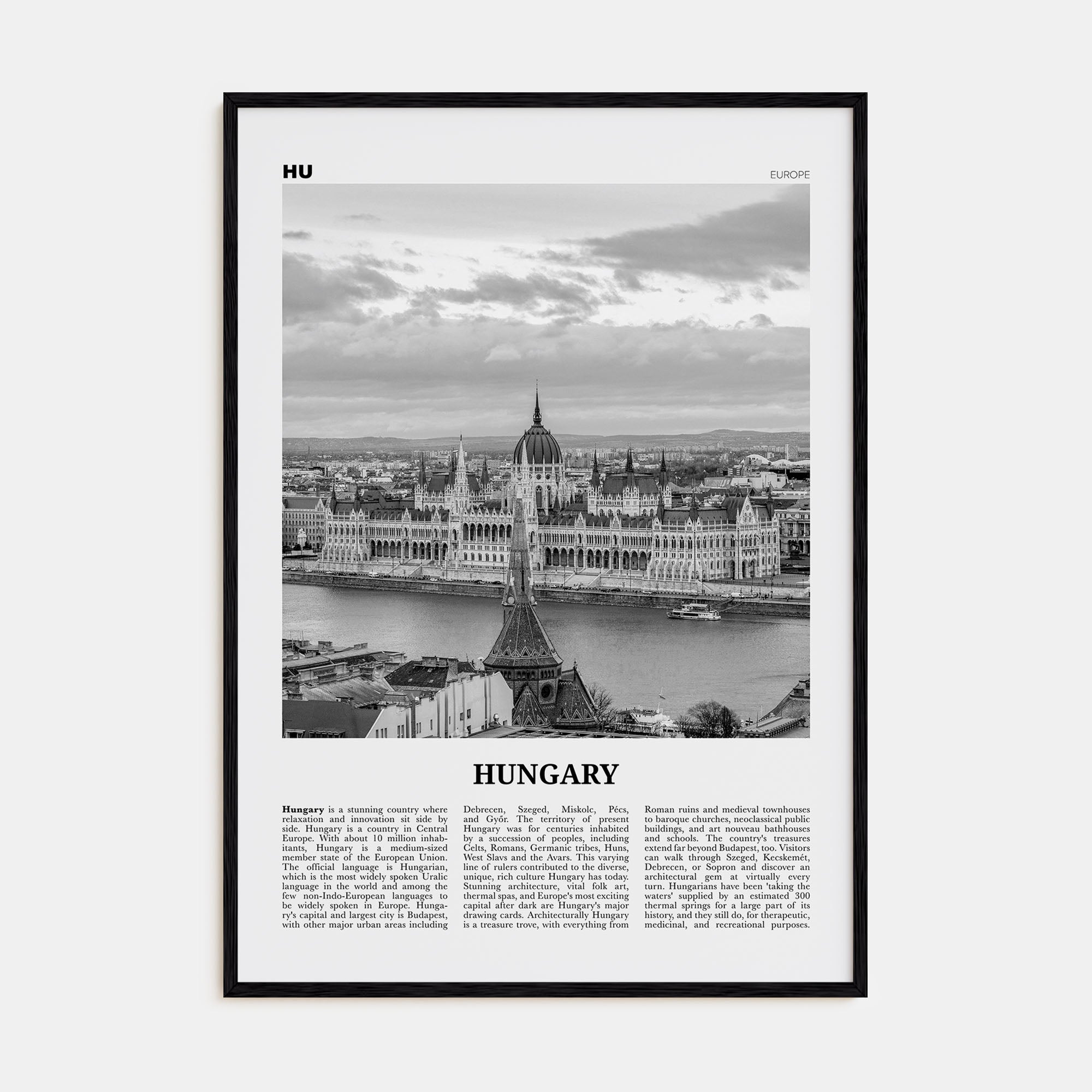 Hungary Travel B&W Poster