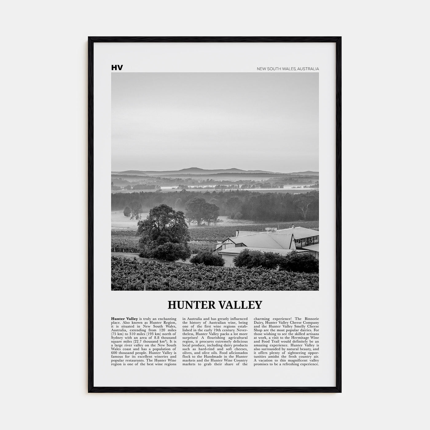 Hunter Valley Travel B&W Poster